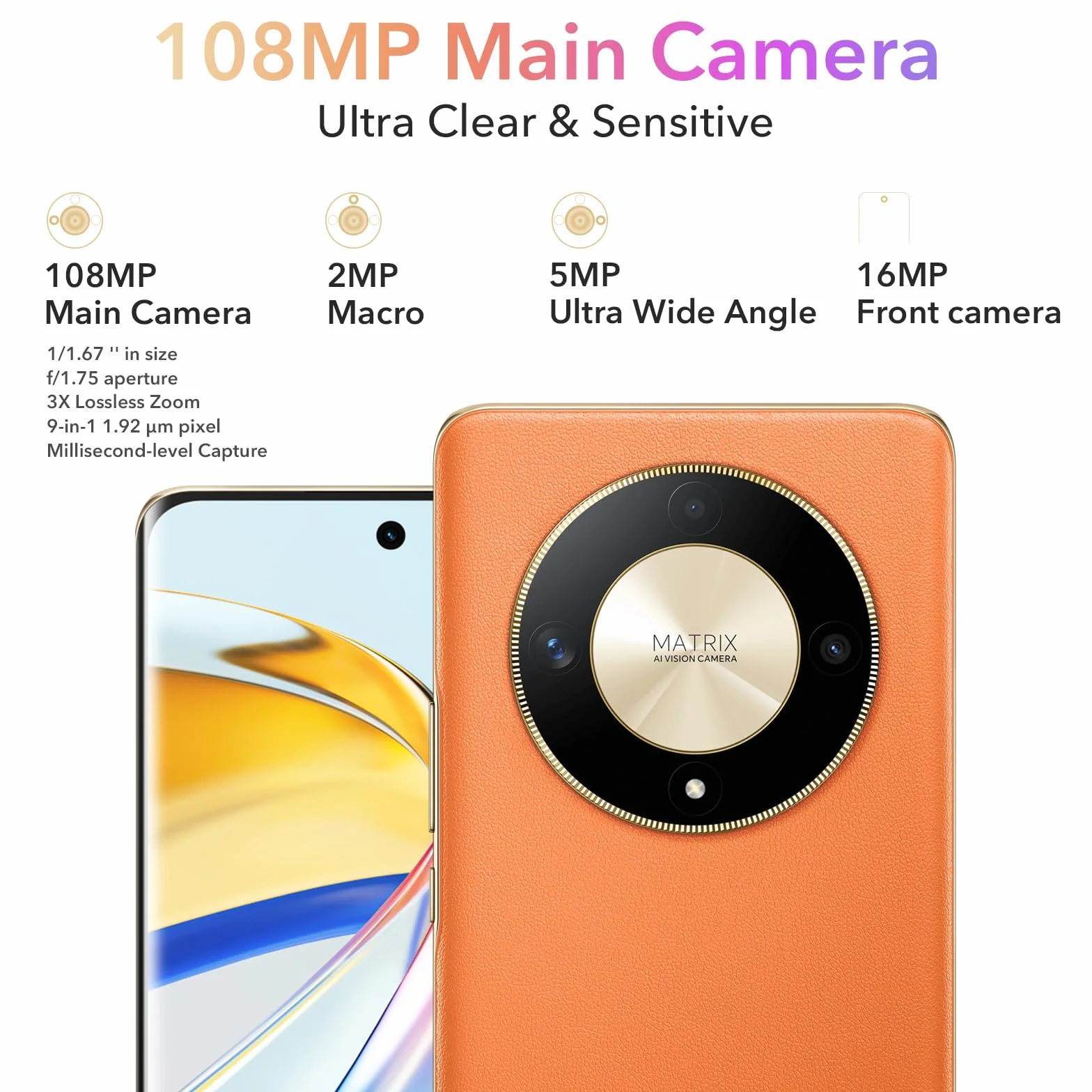 HONOR Magic6 Lite 5G Smartphone 8Go 256Go 6.78" 120Hz AMOLED écran incurvé 108MP Triple caméra arrière Android 13 Dual Sim NFC Vert Reconditionné