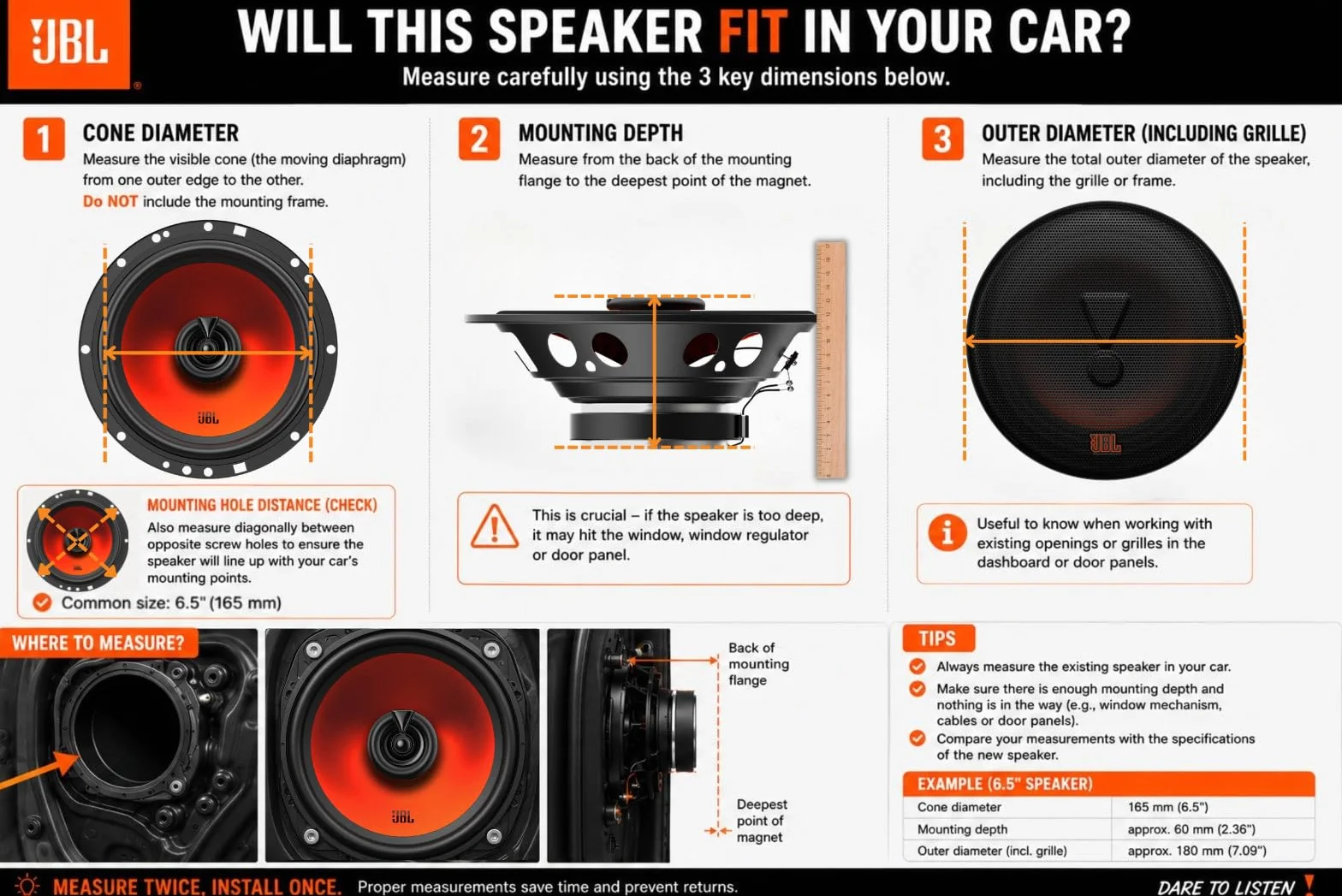 JBL Stage1 Haut Parleur Voiture Coaxiaux 165mm (6.5") Harman Kardon Enceinte Auto Audio Premium 50W RMS 400W Max Paire