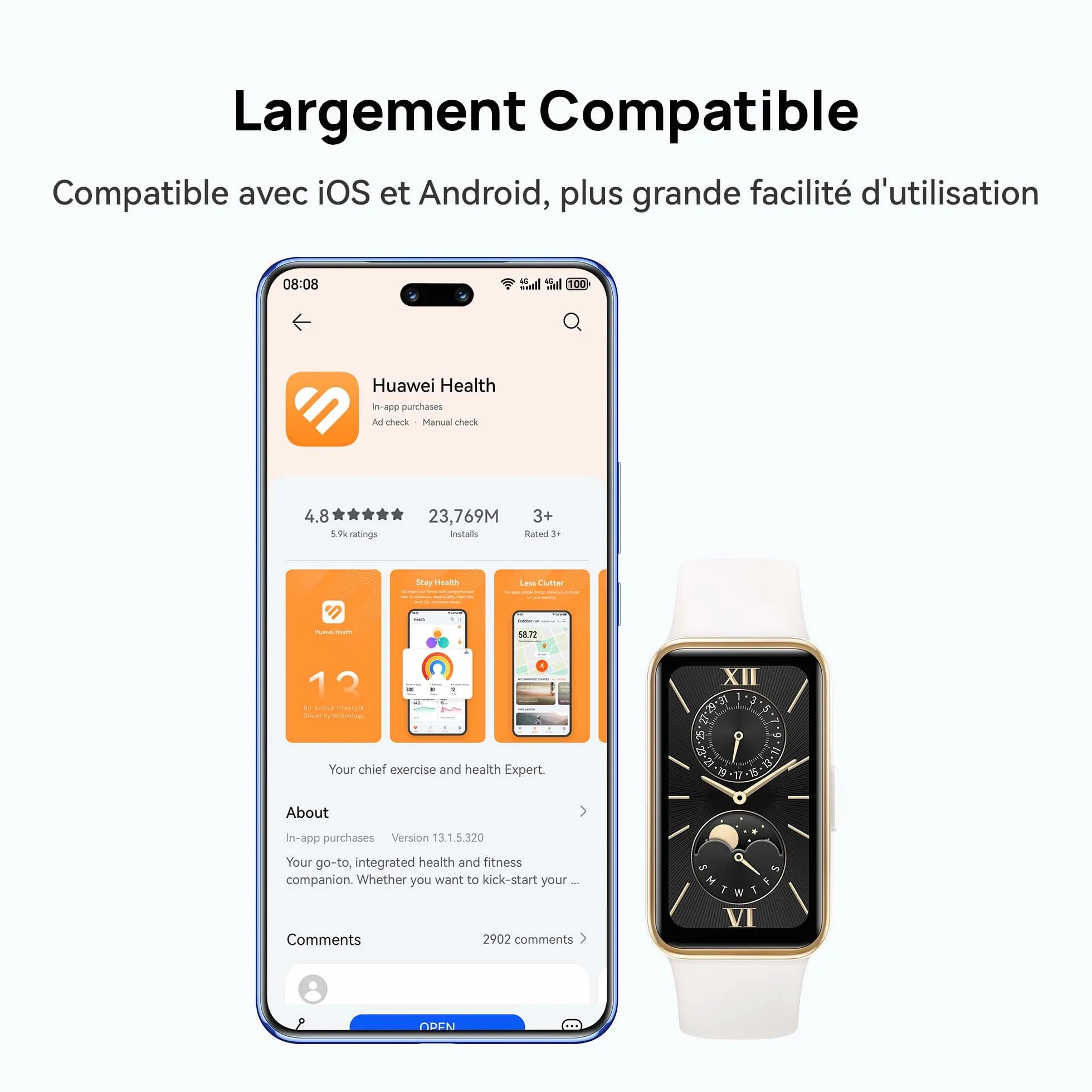 HUAWEI Band 9 Bracelet Connecté iOS Android TruSleep 4.0 Surveillance Sommeil 14 Jours Rose Fluoroélastomère