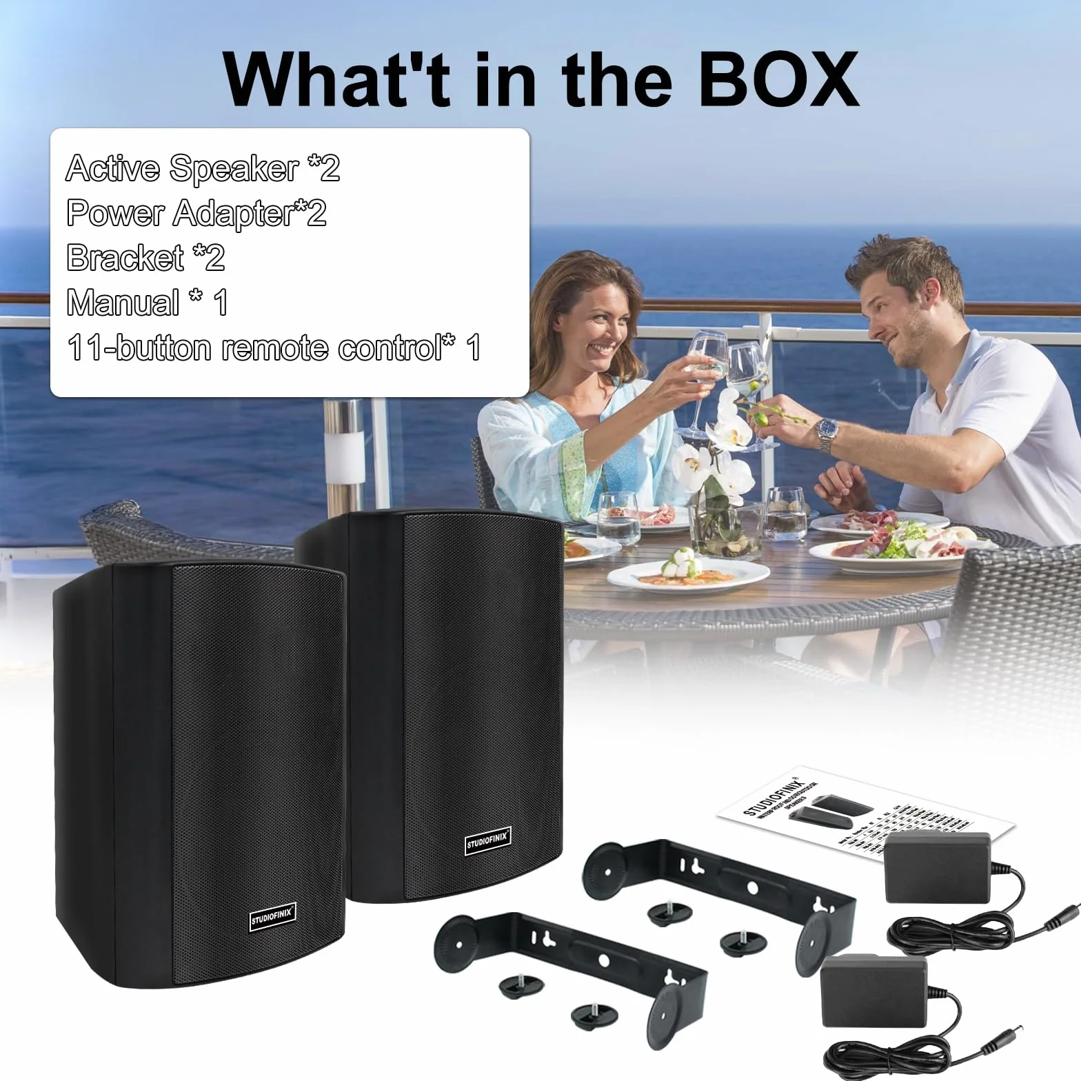 STUDIOFINIX Enceintes murales 6,5 Pouces 400W Bluetooth 5.1 étanches Multi-Sync sans Fil Noir Paire