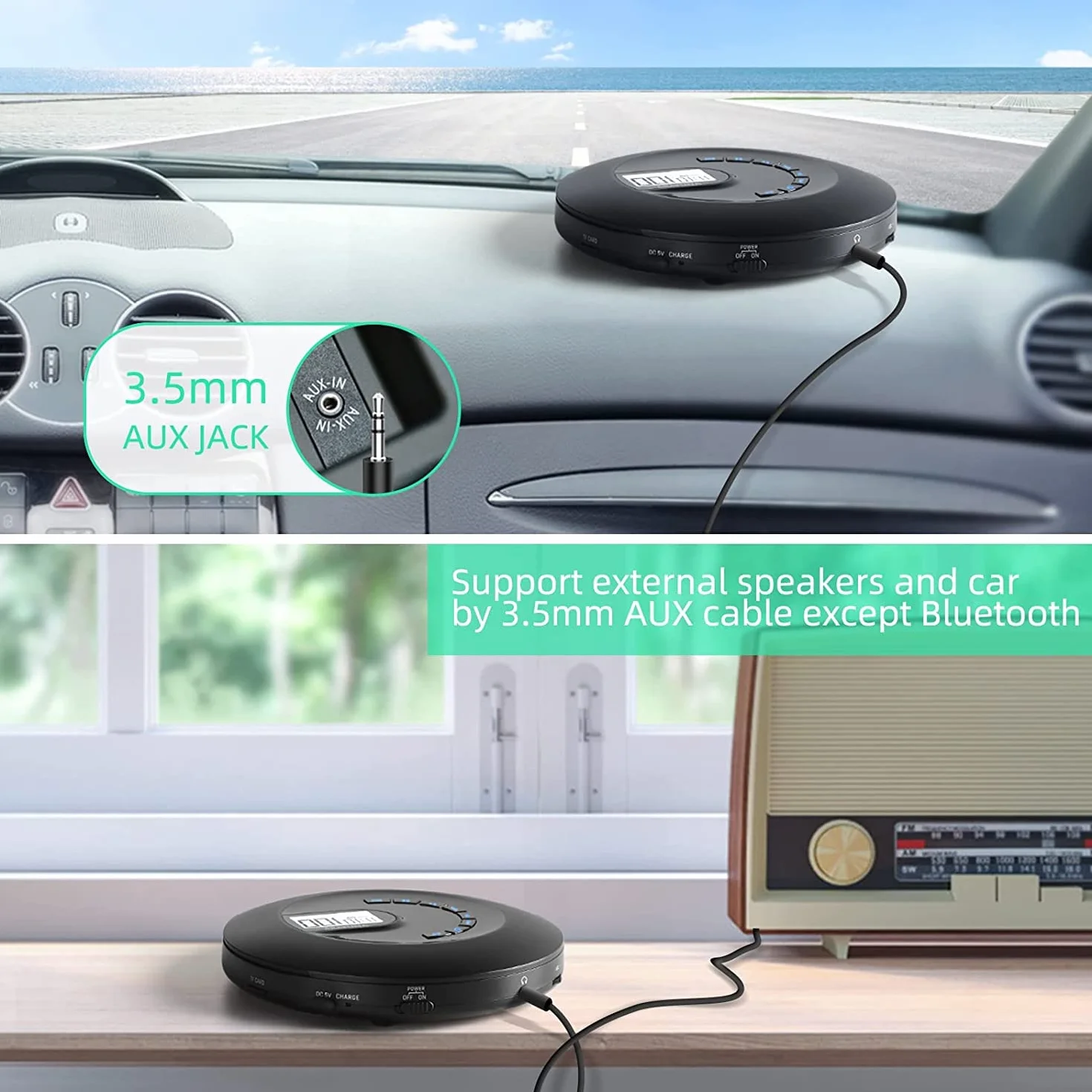 Lecteur CD Portable Rechargeable pour Voiture Arafuna avec Anti-Skip, Écran LCD, Câble AUX