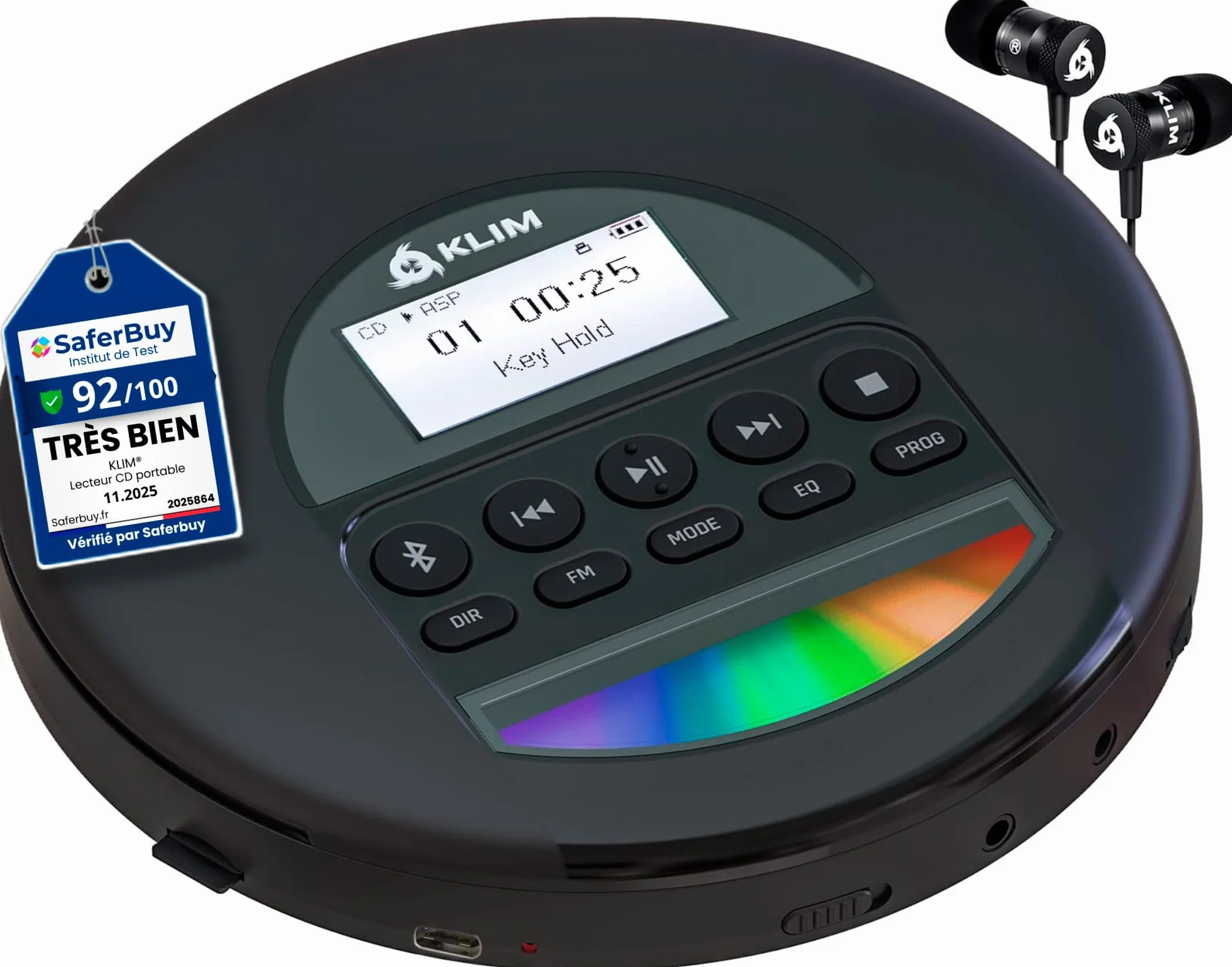 KLIM Nomad Lecteur CD Portable Bluetooth - Batterie Intégrée Longue Durée - Compatible CD-R, CD-RW, MP3 - Argent