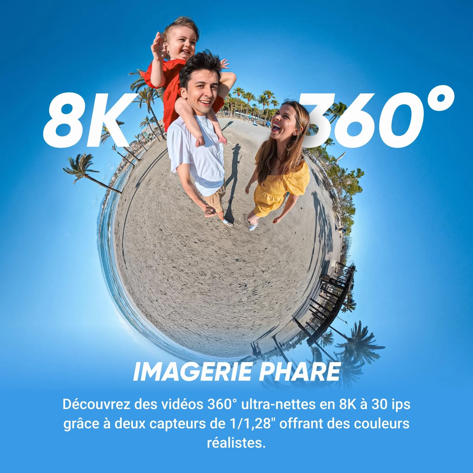 Insta360 X5 Caméra 360 8K, Perche Invisible, Étanche, pour Moto Sport Voyage