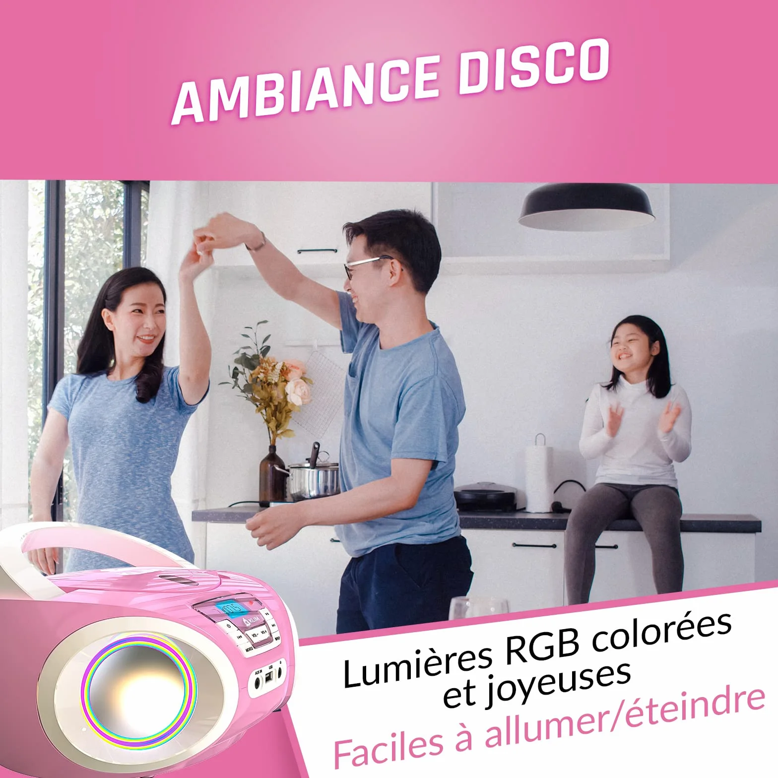 KLIM Candy Lecteur CD Enfant Radio FM Rose avec Haut-parleurs