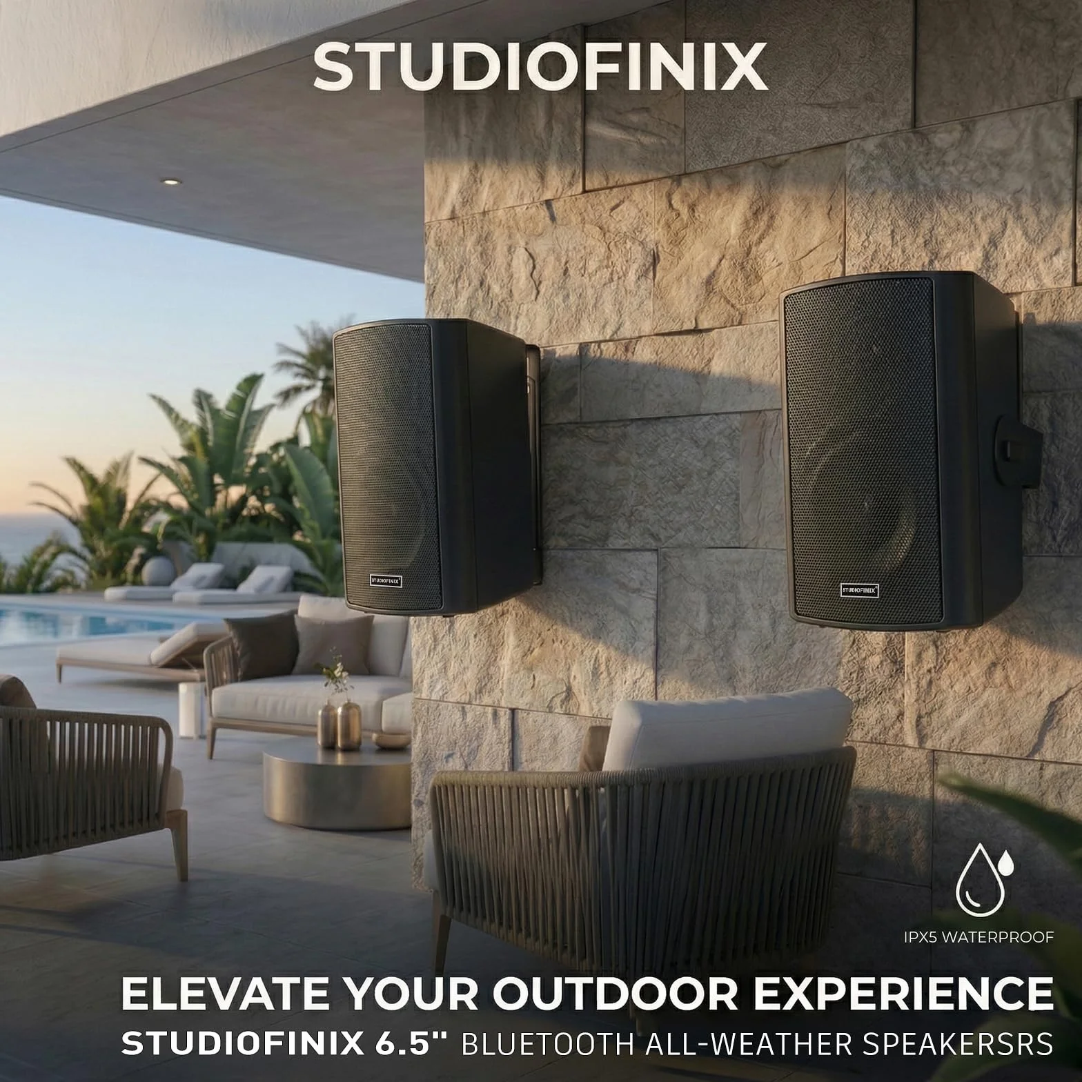 STUDIOFINIX Enceintes murales 6,5 Pouces 400W Bluetooth 5.1 étanches Multi-Sync sans Fil Noir Paire