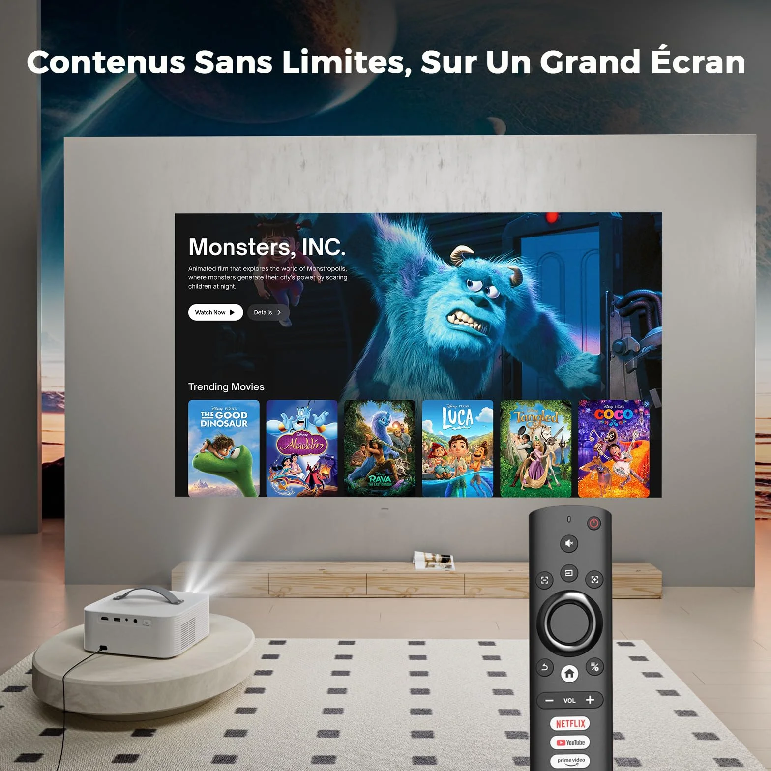 Videoprojecteur 4K 1600 Lumens Auto Focus Keystone Dolby Audio 1080P Natif Projecteur Video HDMI eARC WiFi6 Bluetooth Portable Home Cinéma