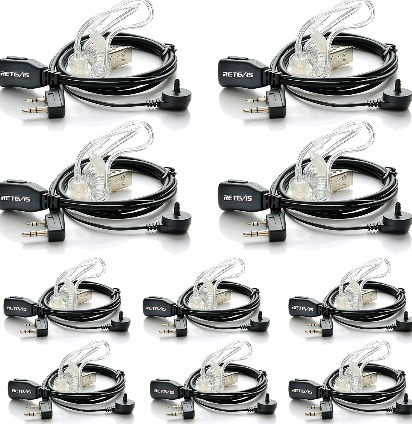 Retevis Lot de 10 écouteurs sans Fil à 2 Broches Compatible Talkie Walkie RT24 RT27 RT22 Baofeng BF-88E Kenwood