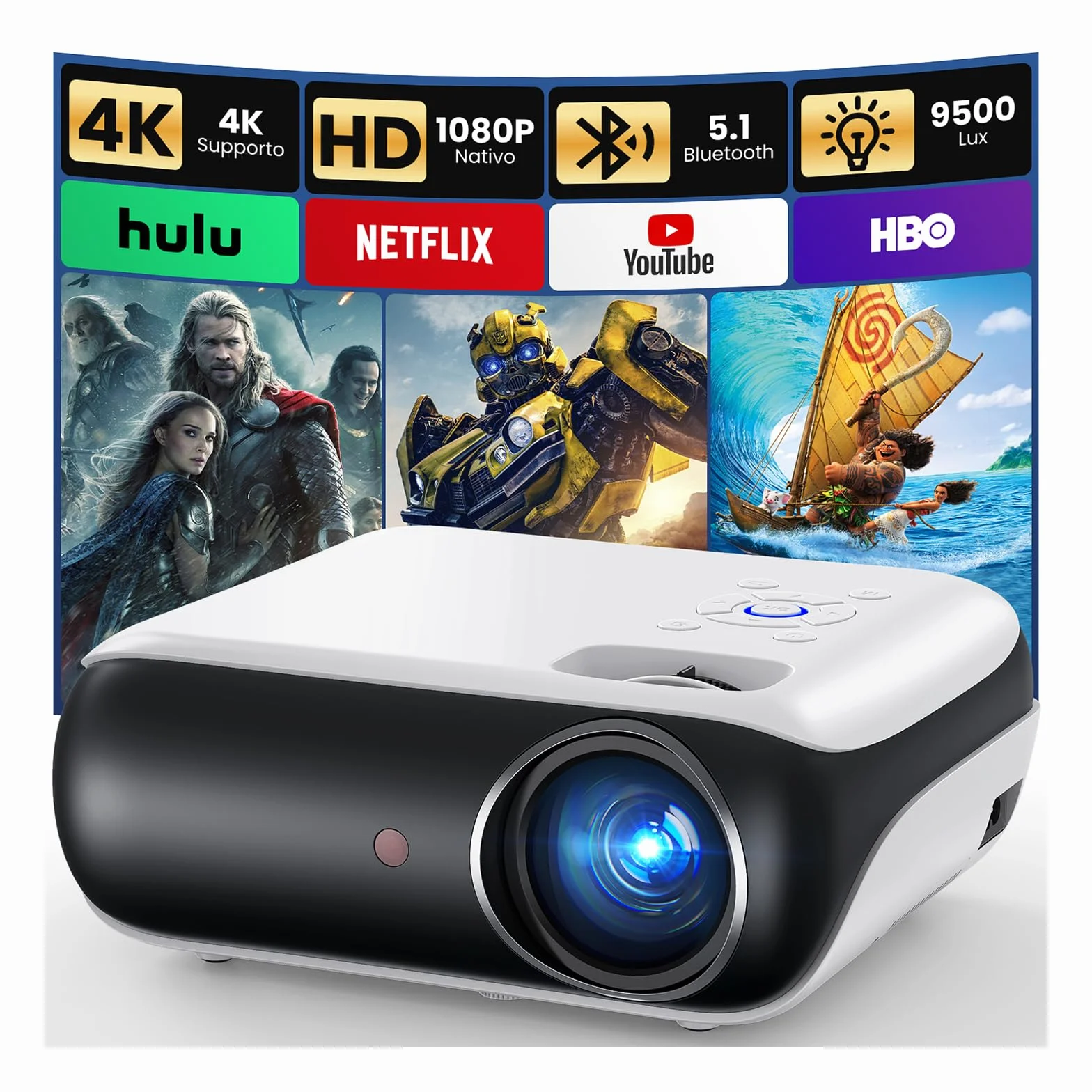 HAPPRUN H1 Projecteur Bluetooth 1080P Full HD Vidéoprojecteur Portable avec Haut-Parleur Intégré