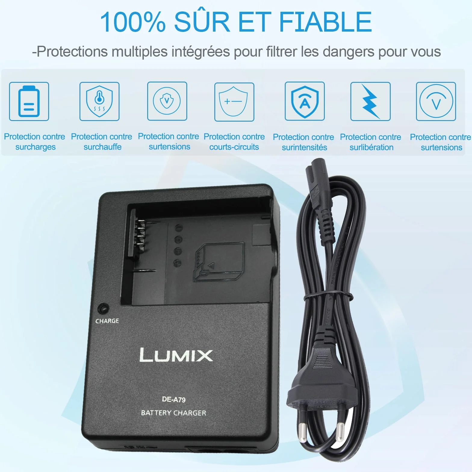 Chargeur de Batterie Compatible Panasonic Lumix DMW-BLC12 pour DC-FZ1000 II, DC-G95, DMC-GX8, DMC-FZ200, DMC-FZ300, DMC-FZ1000, DMC-FZ2500, DMC-G7 HS avec Câble AC 120cm