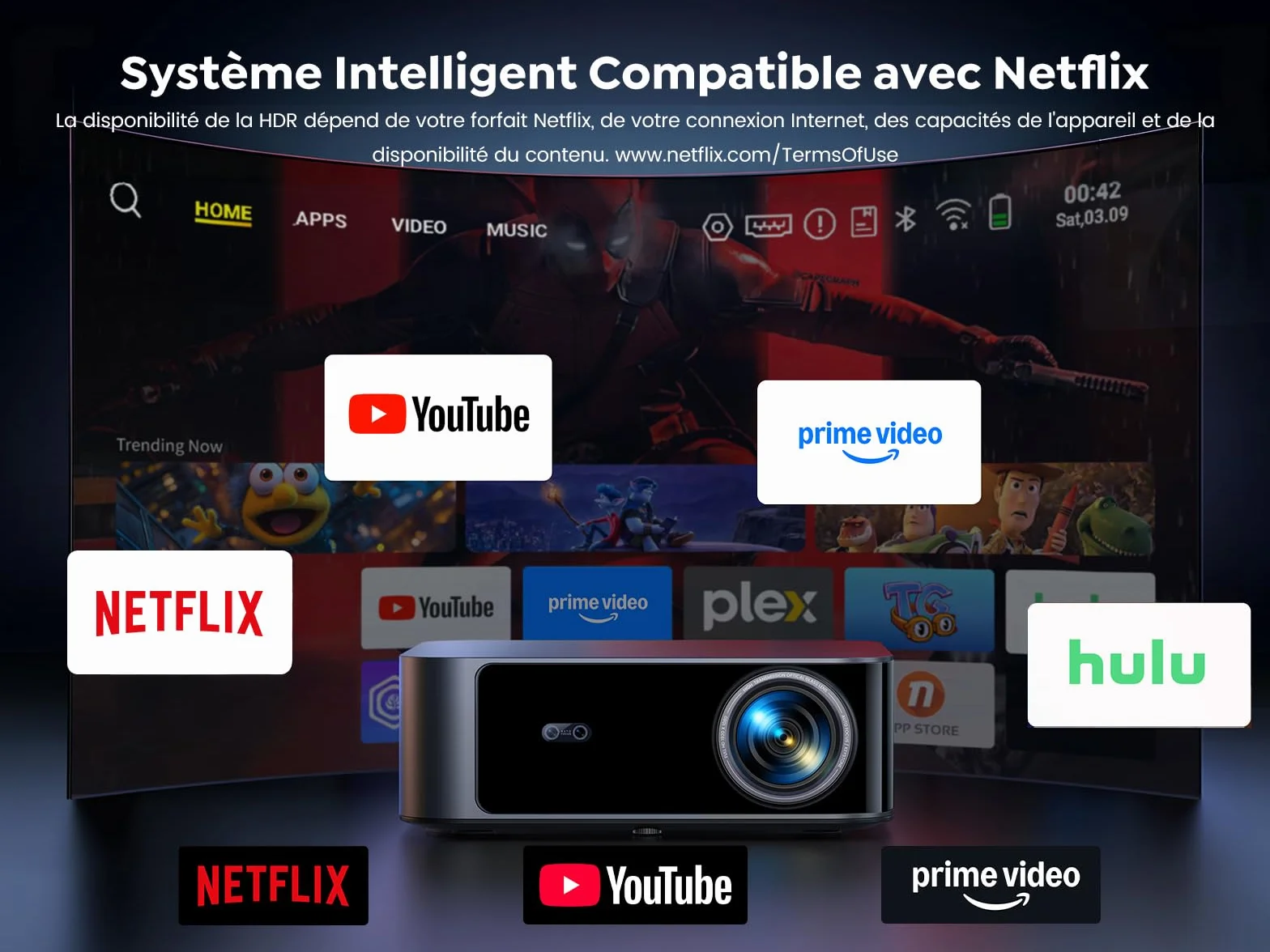 TOPTRO Vidéoprojecteur 4K Dolby 36W, AI Auto Focus/Keystone, WiFi6 Bluetooth FHD 1080P, 2x18W Haut-Parleurs, 1600 ANSI Compatible Netflix