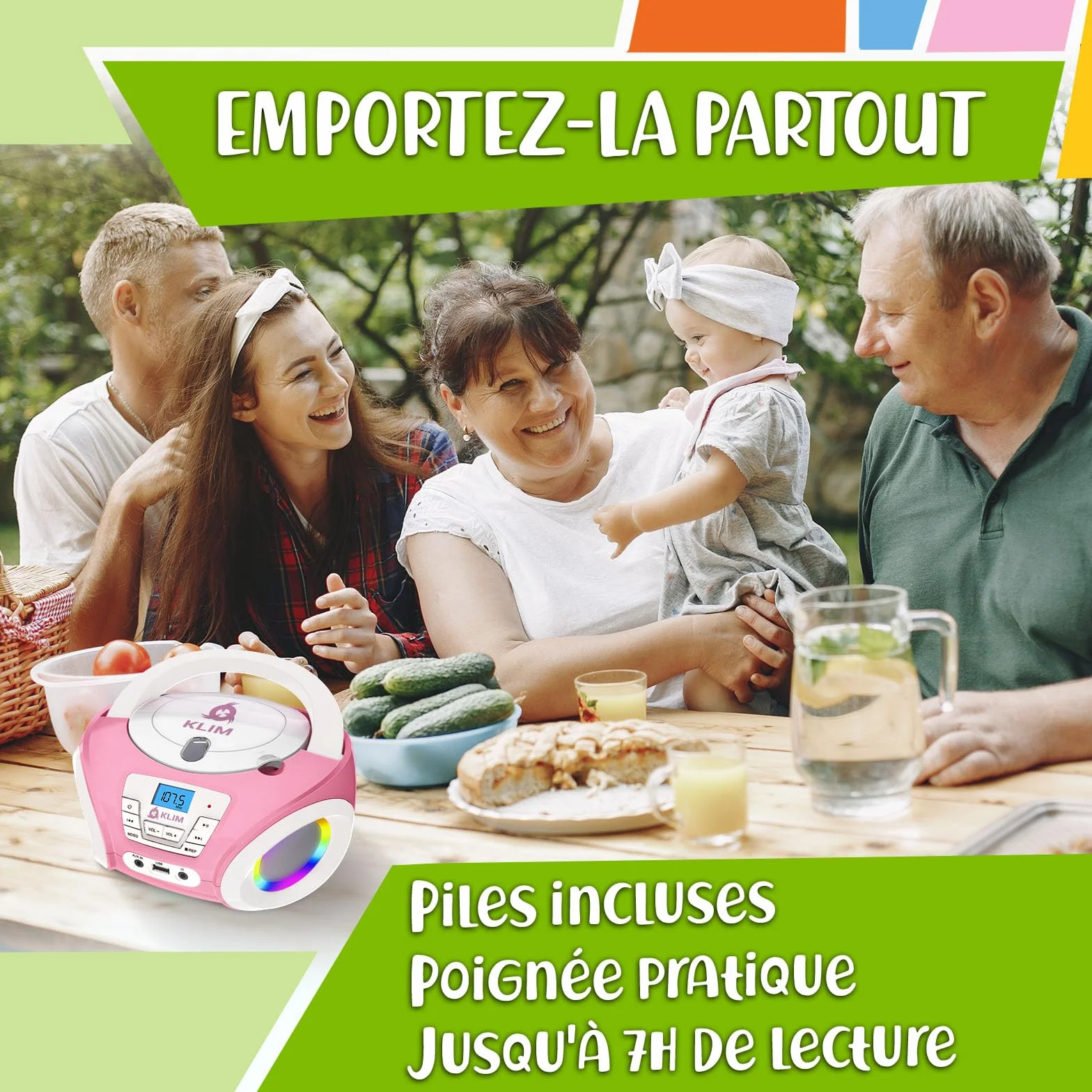 KLIM Candy Lecteur CD Enfant Radio FM Rose avec Haut-parleurs