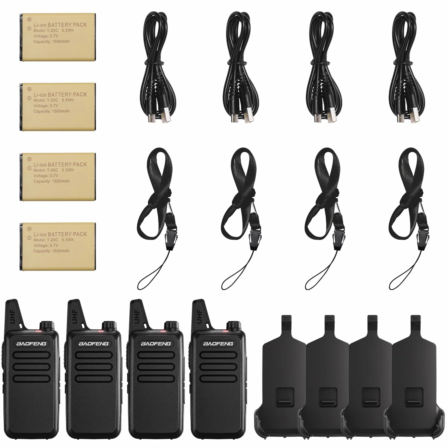 BAOFENG T22 PMR446 Talkie-walkie 16 canaux bidirectionnelle Radio 1500 mAh Batterie Rechargeable Portable Lot de 4