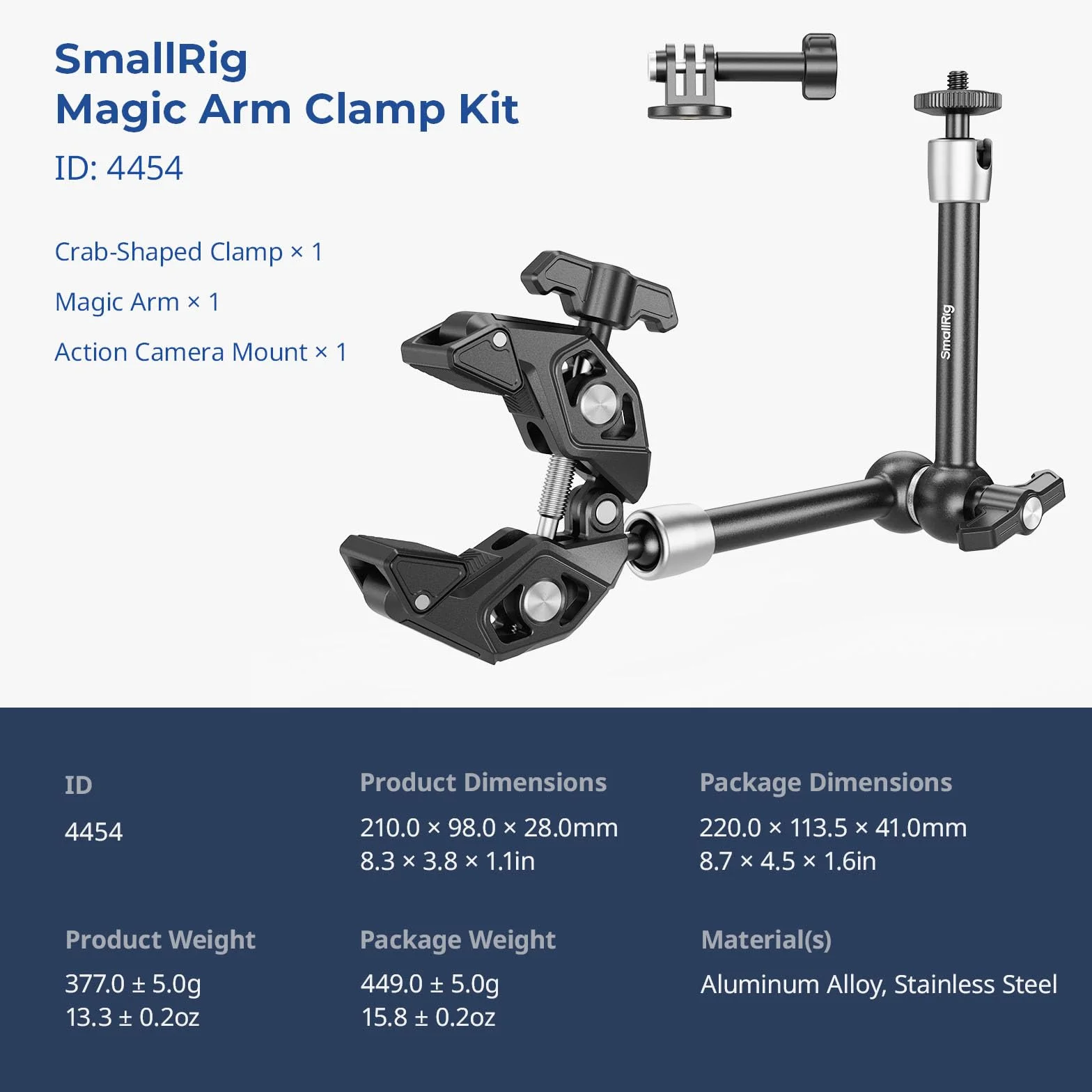 SMALLRIG Bras Magique Articulé avec Super Pince pour Support Caméra Lumière Moniteur ≤1,5 kg 4454