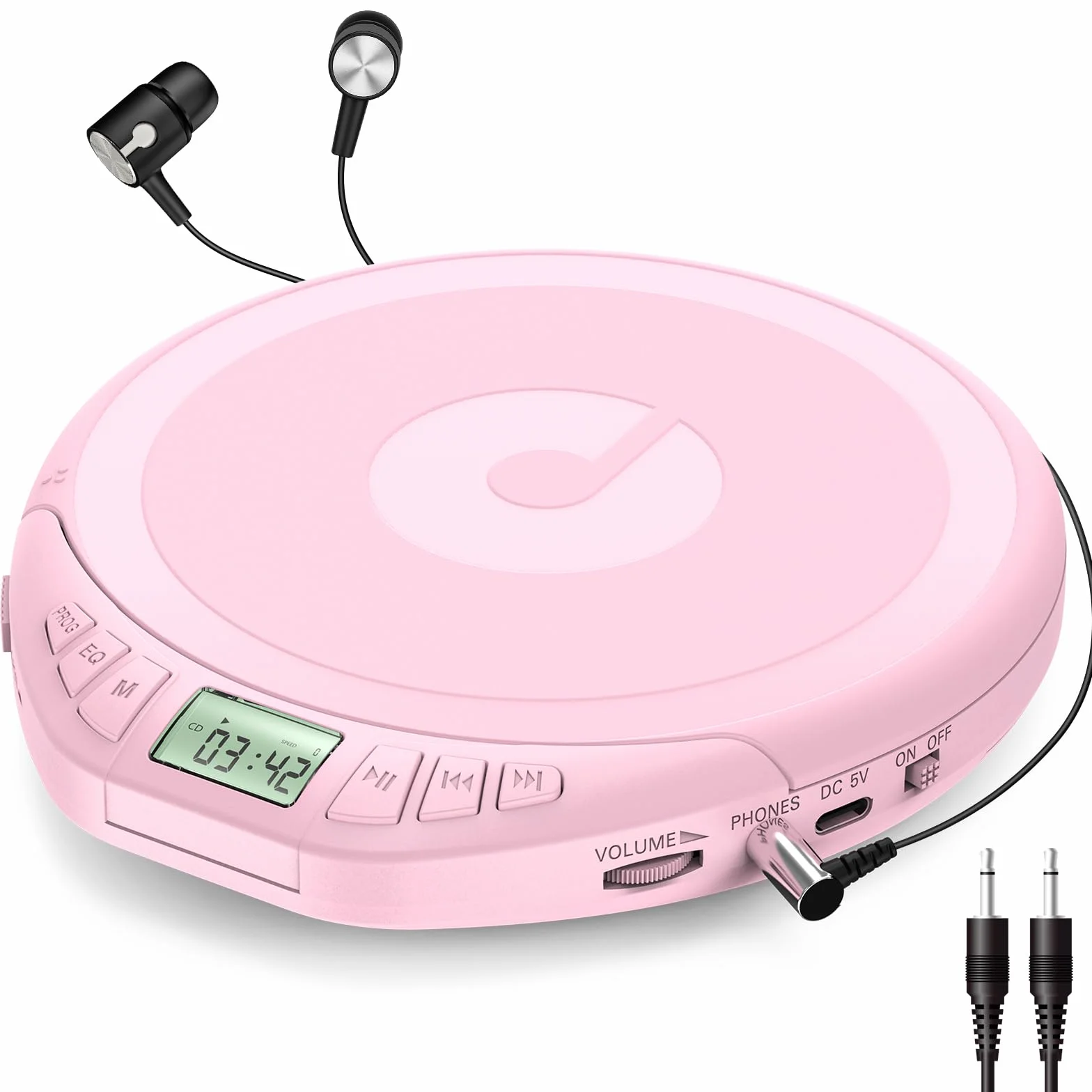 Gueray Lecteur CD Portable avec Casque Écran LCD Protection Anti-Saut Lecture HiFi Rose