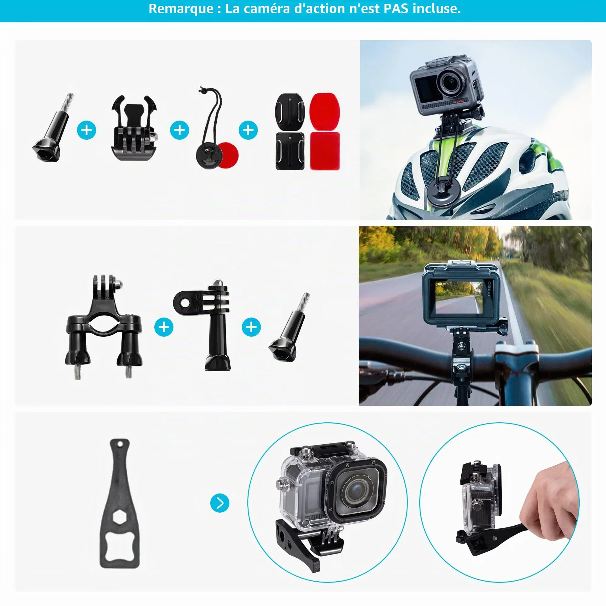 AKASO Kit d'accessoires pour caméra d'action 60 en 1 avec Sac de Collecte Compatible EK7000 EK7000 Pro Brave 4 Brave 7 Le Brave 7 V50X V50 Pro V50 Elite GoPro Hero 11 10 9 8 7 DJI Apexcam