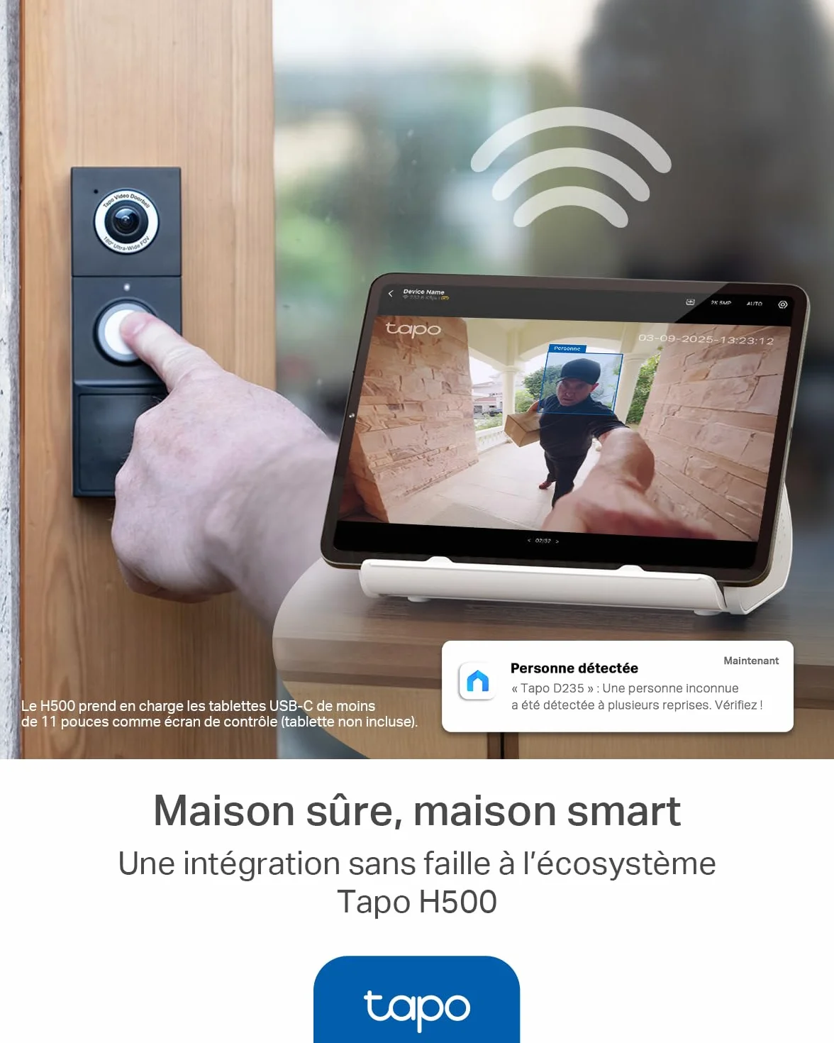 Tapo D235 Sonnette sans Fil avec Caméra 2K+ 5MP IP66 Étanche 180° Vision Ultra-Large Vision Nocturne Couleur Audio Bidirectionnel Détection AI
