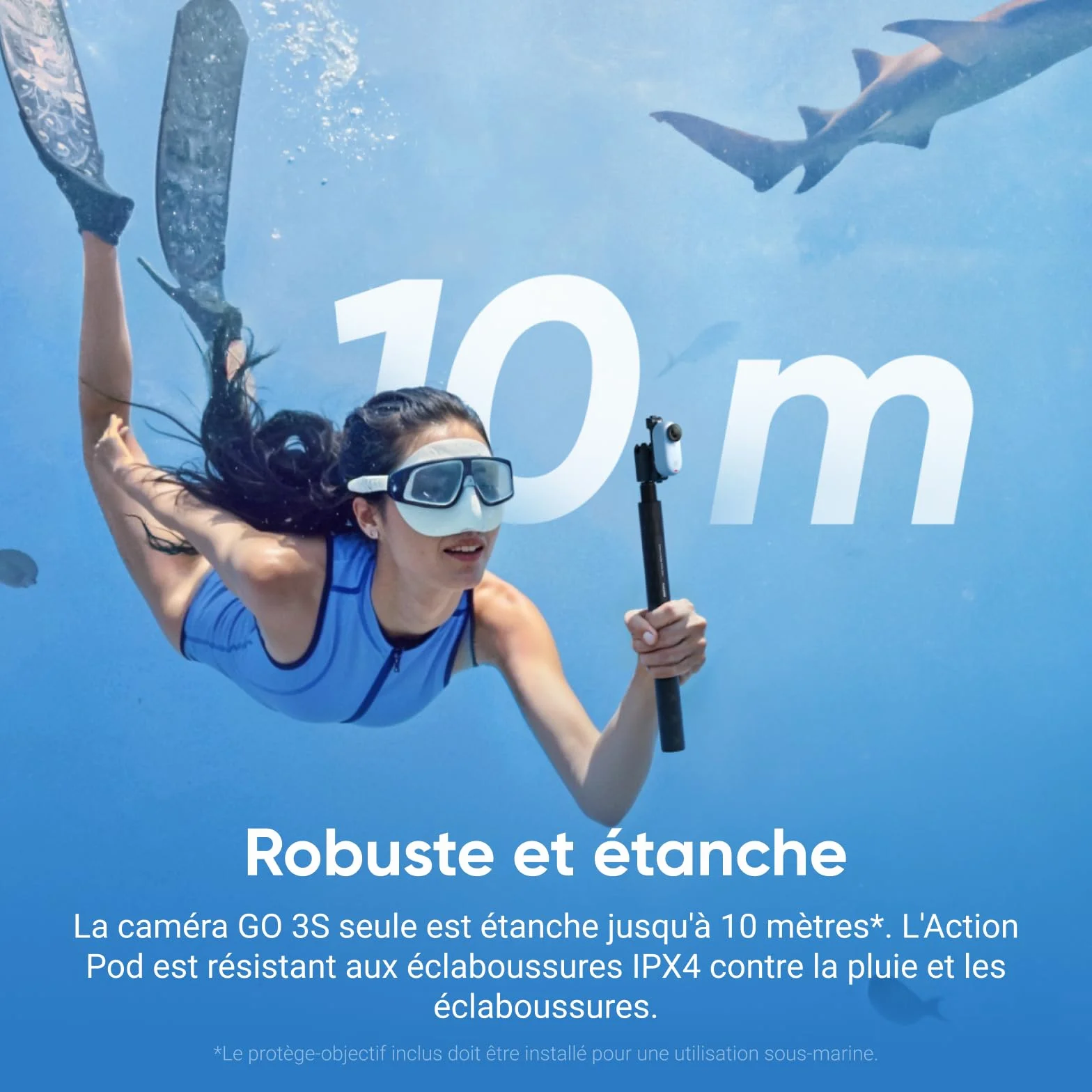 Insta360 GO 3S Noir Minuit 128GB Caméra de Vlog 4K POV Mains Libres Stabilisation 140 Min Autonomie Étanche 10m Édition IA