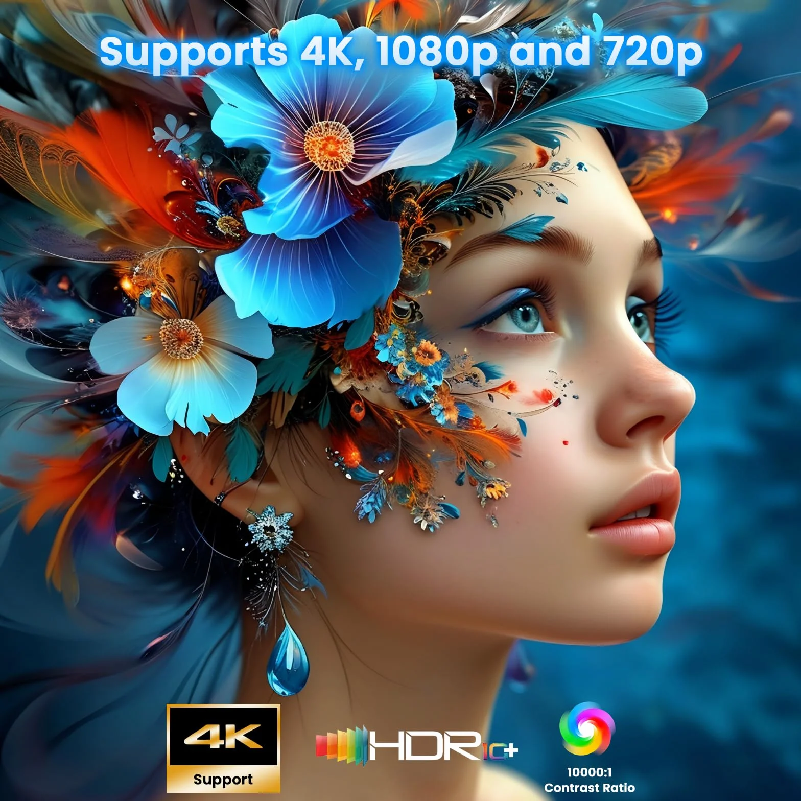 Vidéoprojecteur Portable Mini Projecteur WiFi 6 BT5.2 4K 1080P Auto Keystone 180° Rotation HDMI