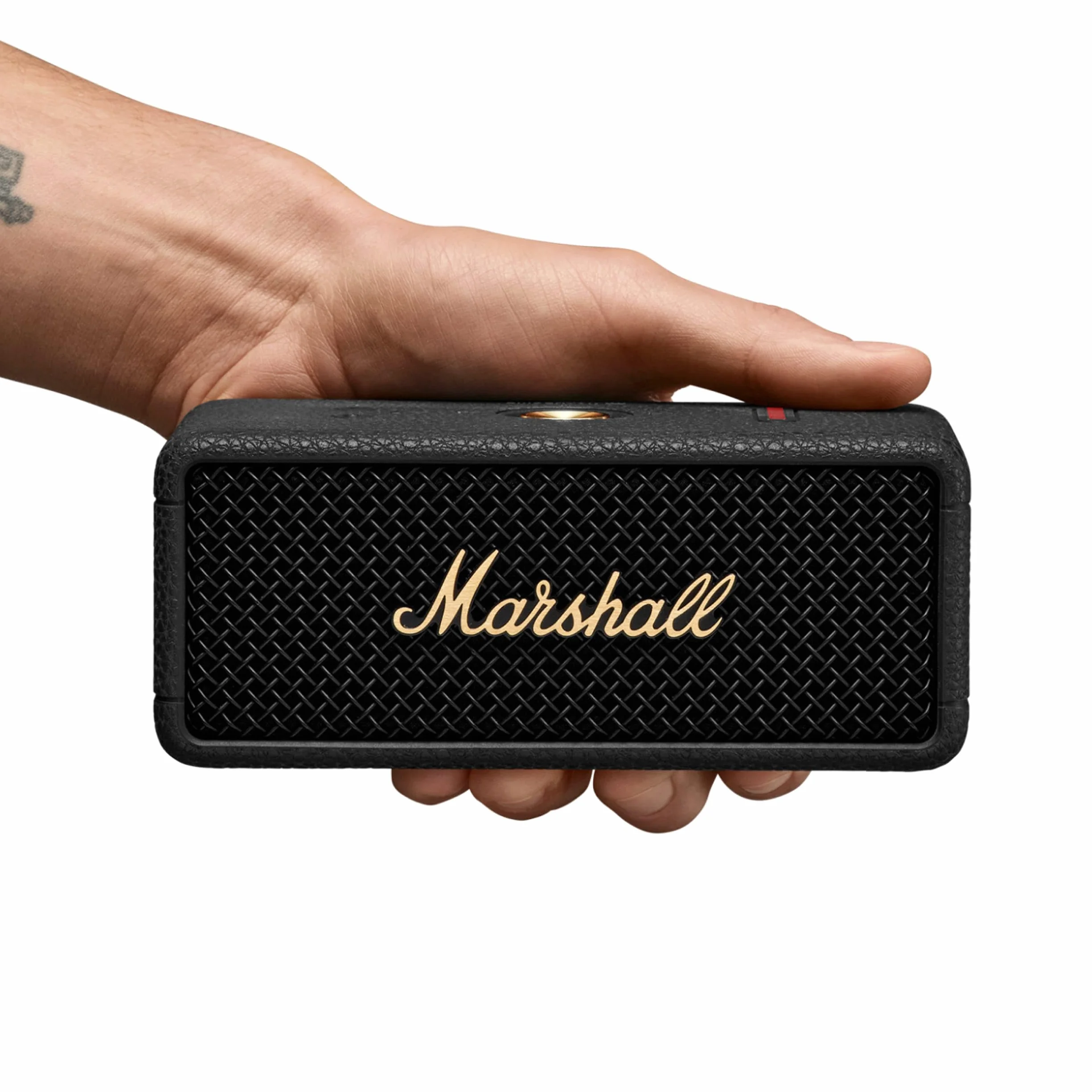 Marshall Emberton III Enceinte Bluetooth Portable, IP67, 32h Autonomie, Charge Rapide, Noir et Laiton