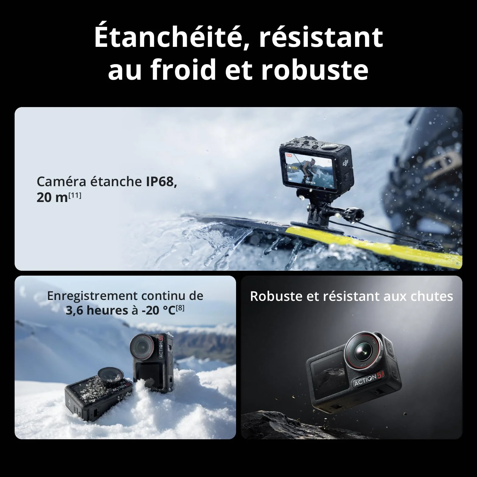 DJI Osmo Action 5 Pro Caméra d’Action 4K Étanche Capteur 1/1,3" Vidéo 4K/120 IPS Suivi de Sujet Stabilisation Double Écran Tactile OLED