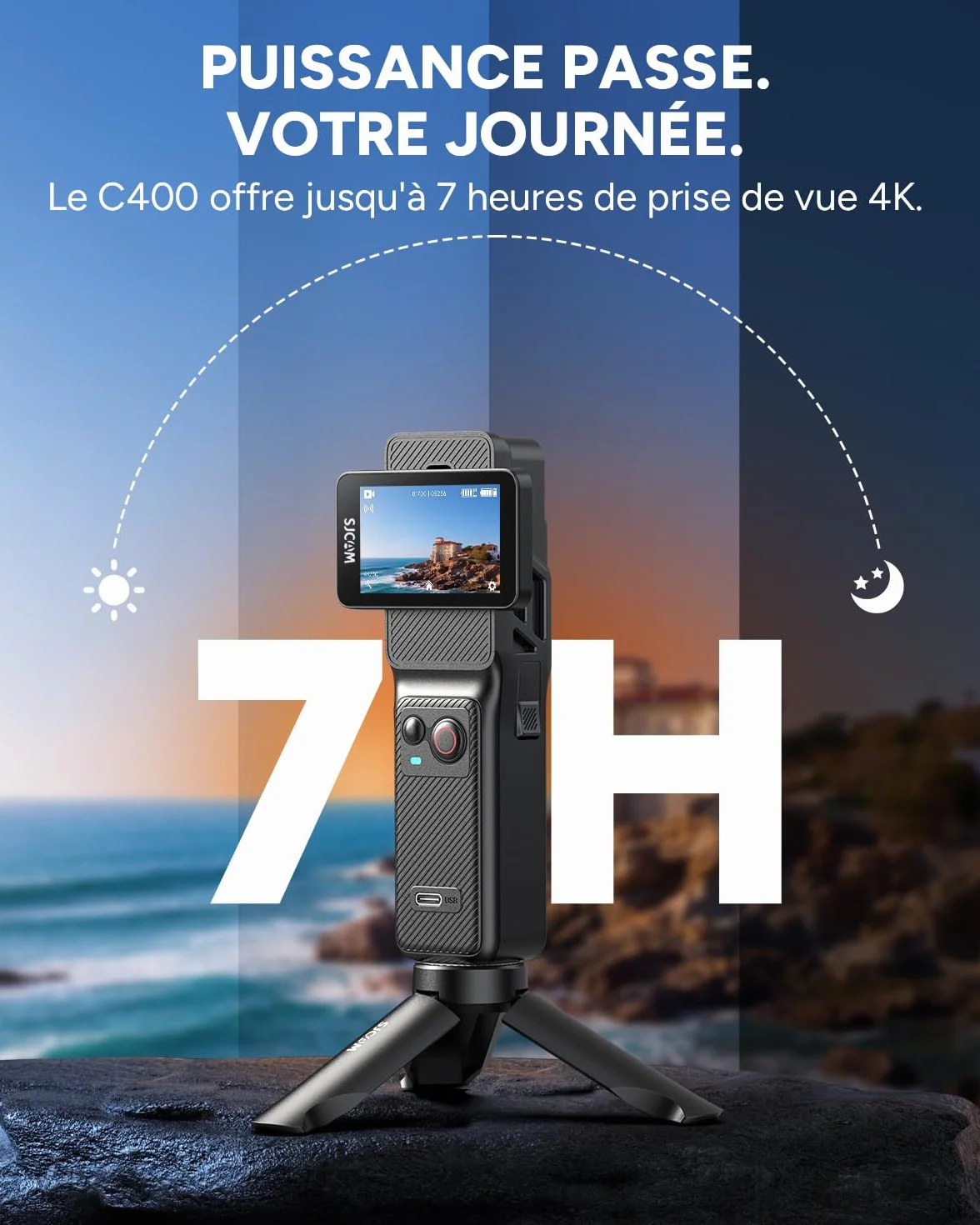 SJCAM C400 Bundle Vlog 64G Caméra d'Action 4K Écran Tactile Rotatif 2.29" Imperméable Stabilisation 6 Axes Noir