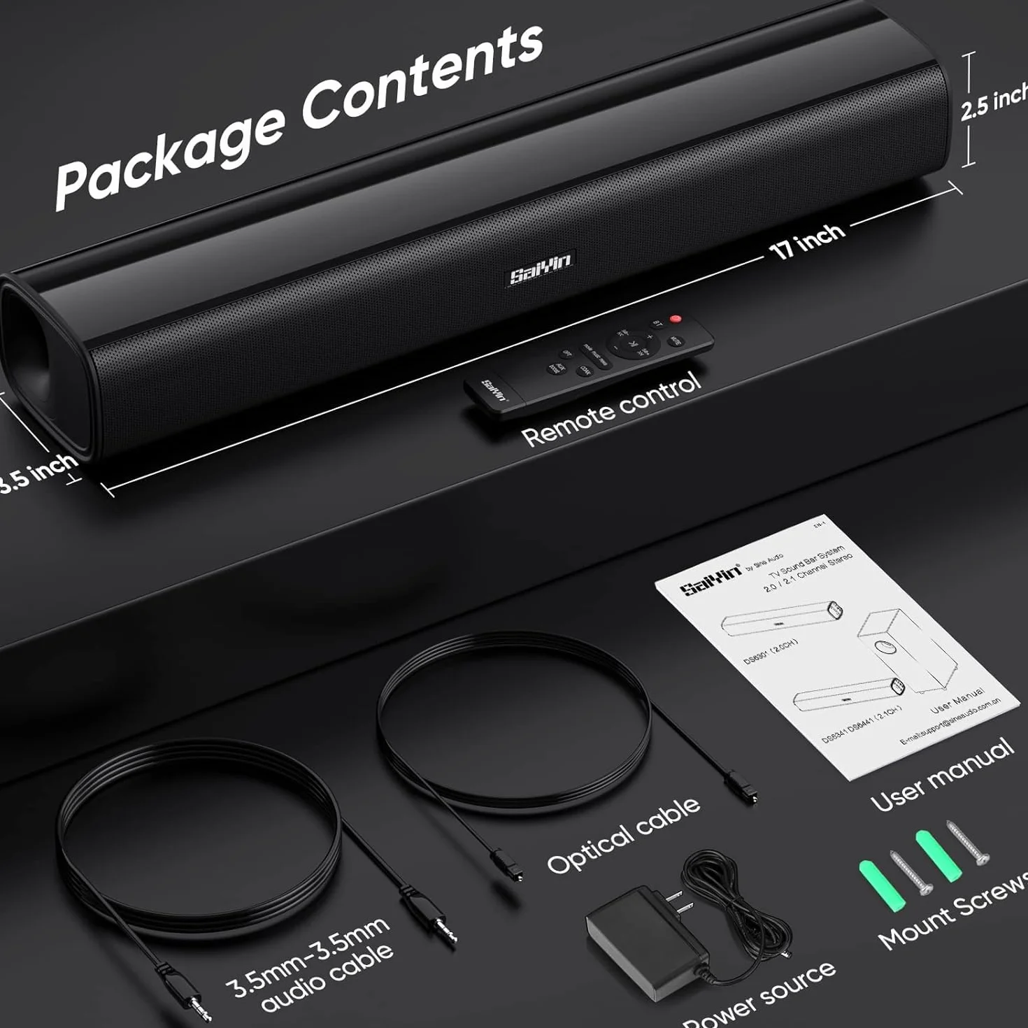 Saiyin Barre de Son TV 40 W Bluetooth 5.3 Optique AUX 17 Pouces Home Cinéma