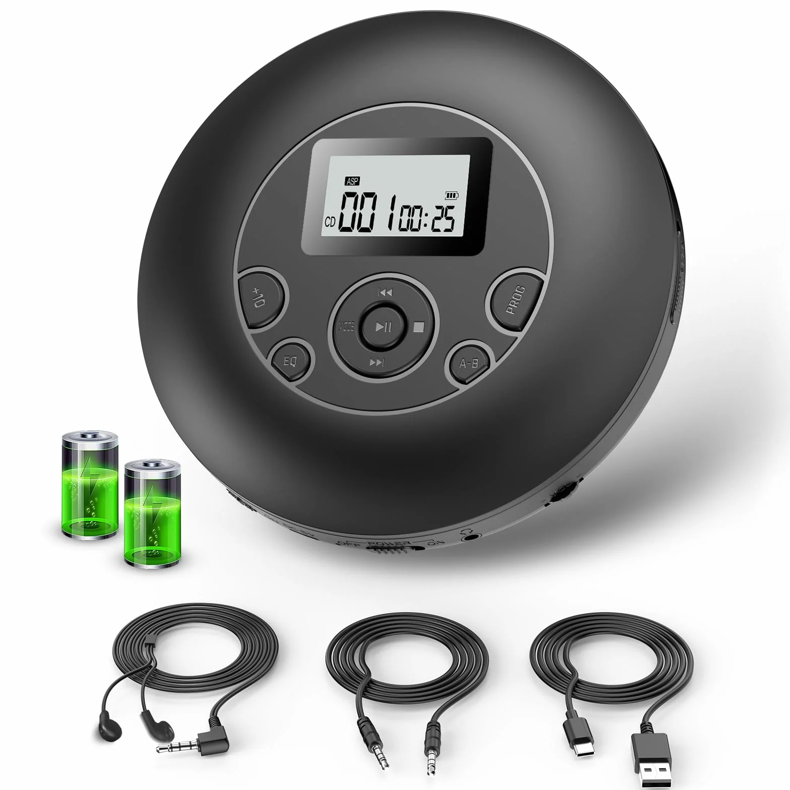 DESOBRY Lecteur CD Portable Rechargeable avec Casque, Écran LCD, Antichoc