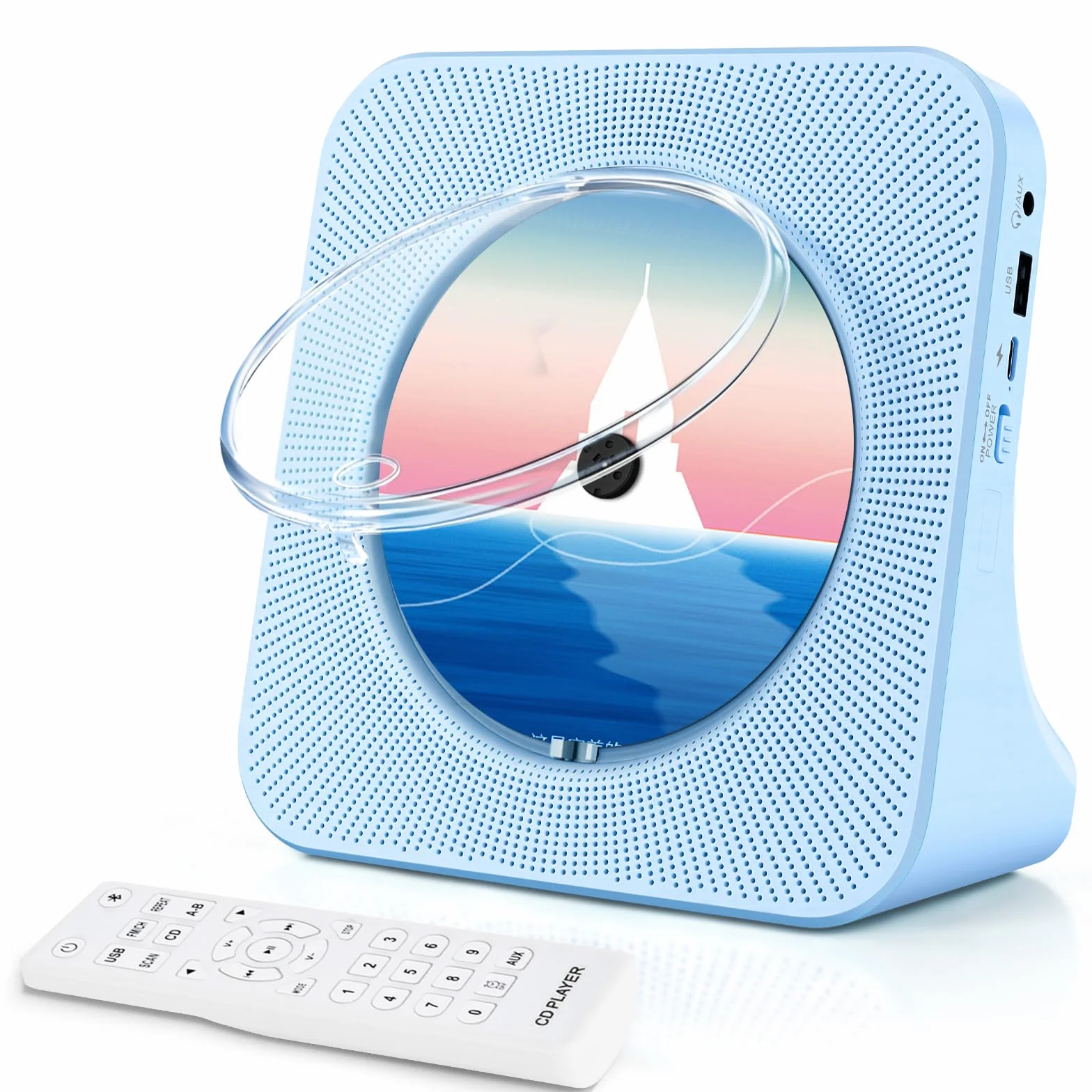 Lecteur CD Portable Enfants Radio Bluetooth Haut-Parleur HiFi USB FM Prise Casque Minuterie Veille Bleu