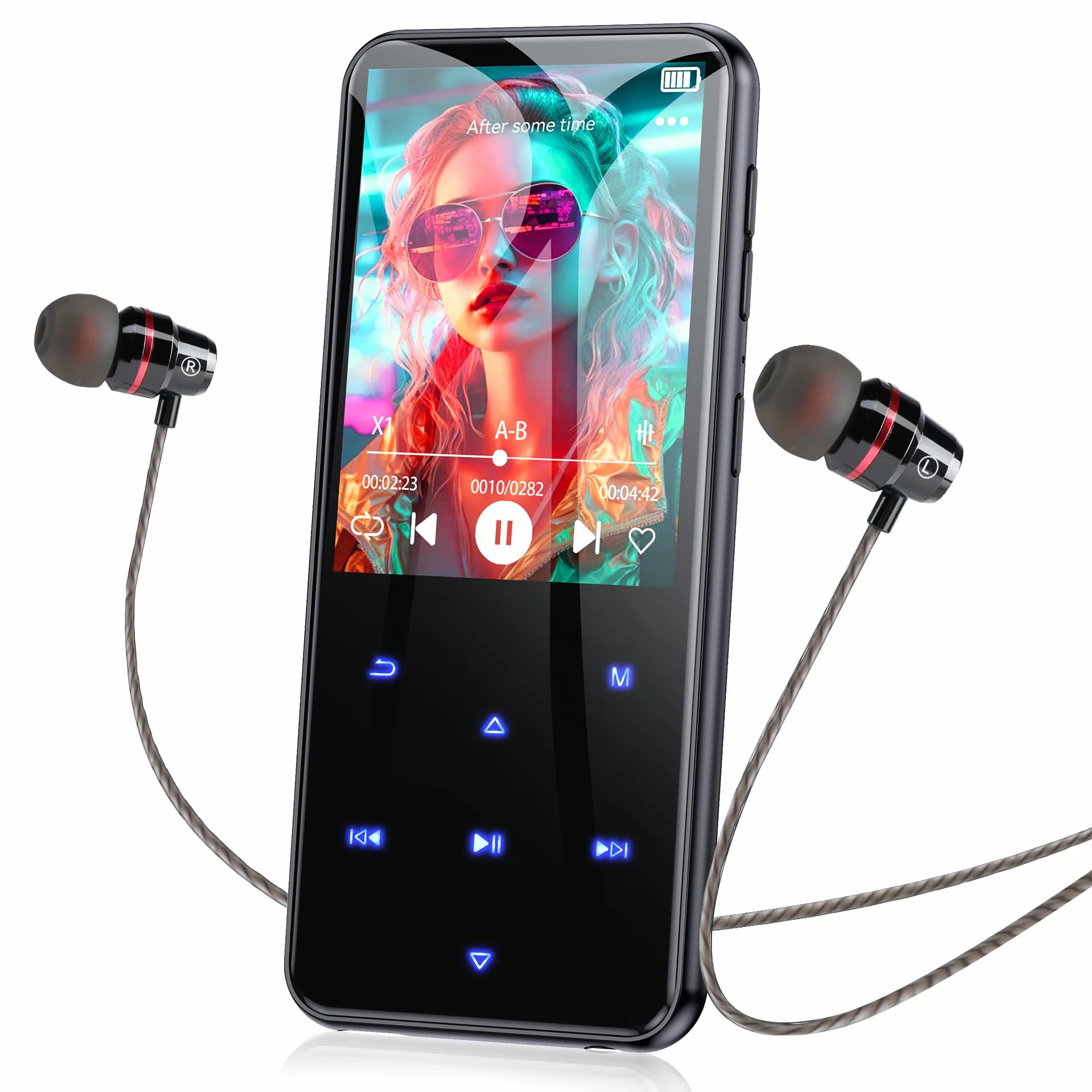 AGPTEK MP3 Bluetooth 64Go 2.4" Écran Métal Lecteur MP4 Baladeur Sport Radio FM Enregistreur Noir