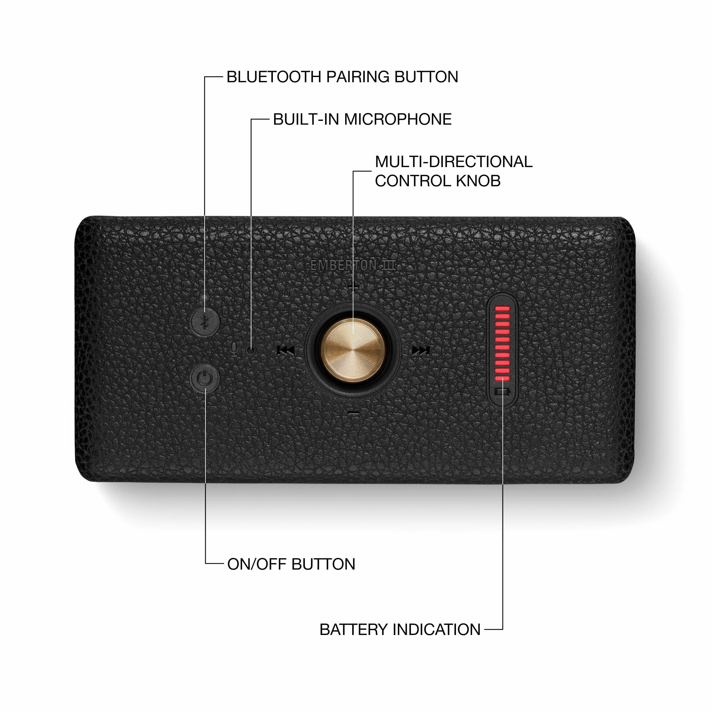Marshall Emberton III Enceinte Bluetooth Portable, IP67, 32h Autonomie, Charge Rapide, Noir et Laiton