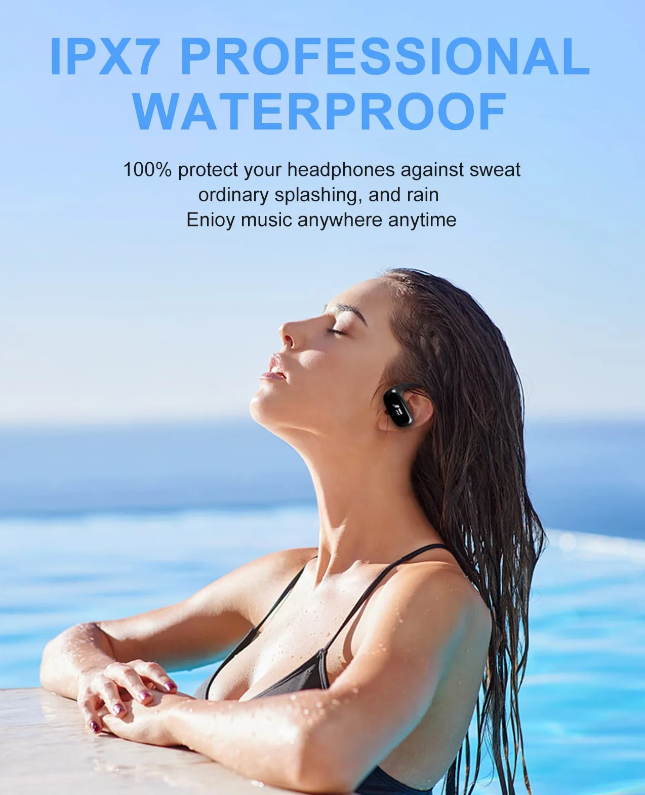 CYBORIS Casque Bluetooth sans Fil Sport 5.3 IPX7 Étanche 32GB Mémoire Intégrée Hi-Fi Stéréo Noir