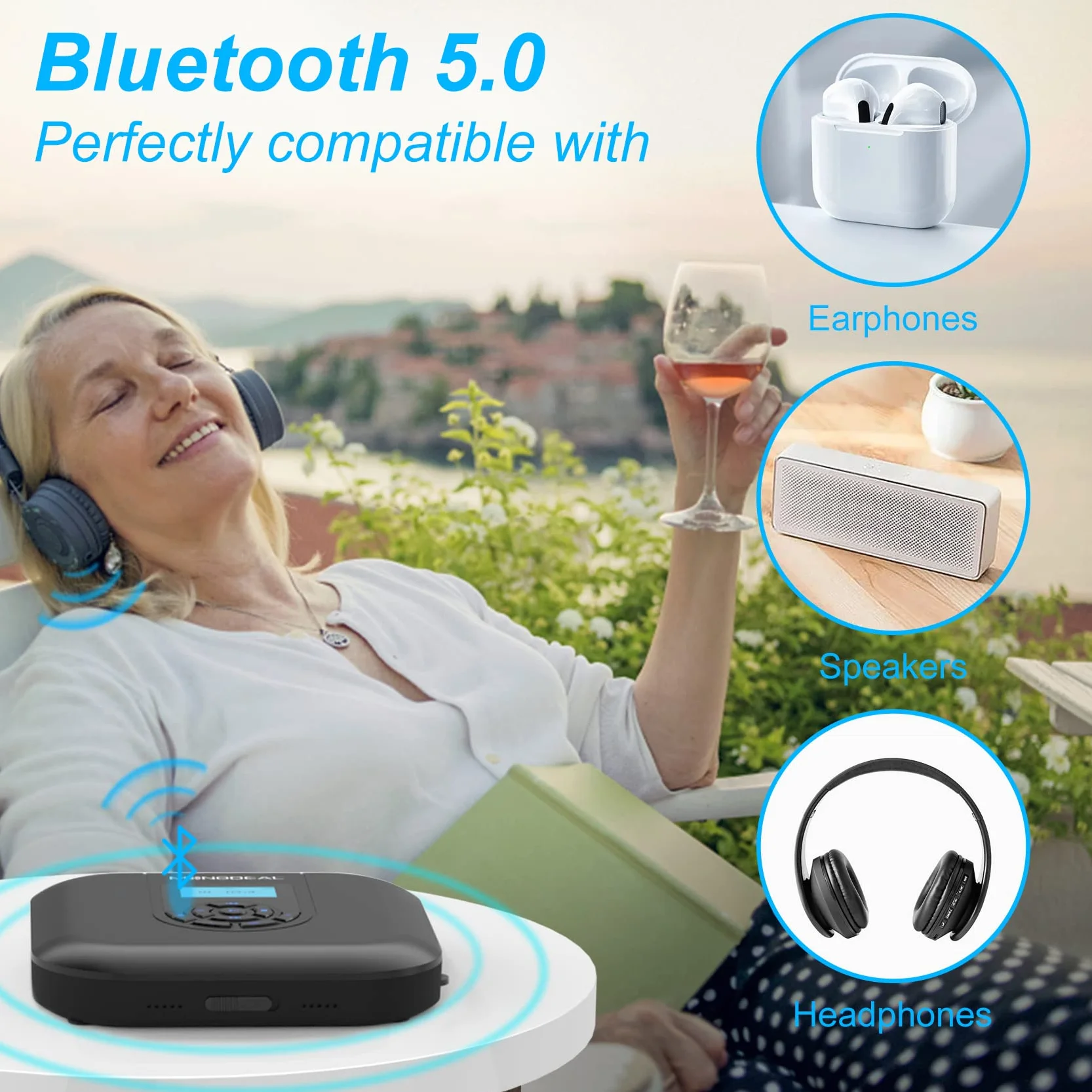 MONODEAL lecteur portable Bluetooth rechargeable avec haut-parleur et émetteur FM CD voiture