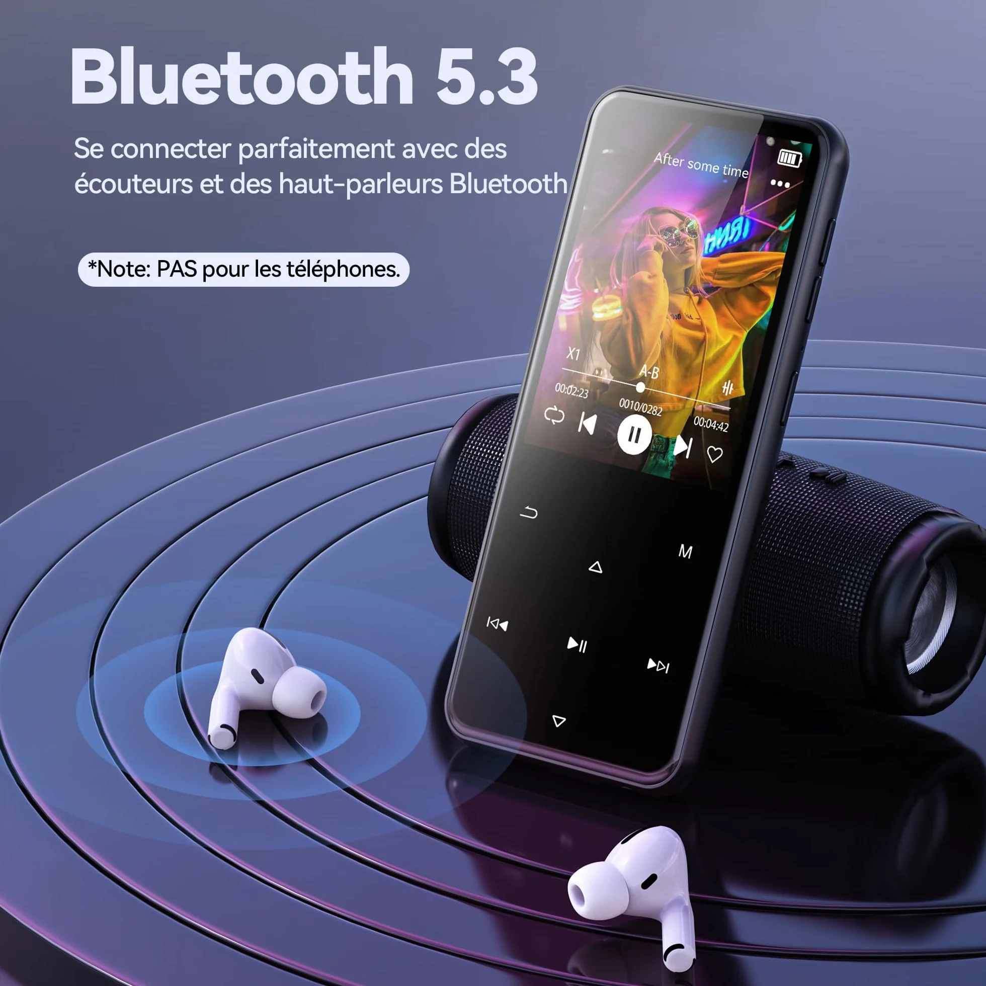 AGPTEK MP3 Bluetooth 64Go 2.4" Écran Métal Lecteur MP4 Baladeur Sport Radio FM Enregistreur Noir