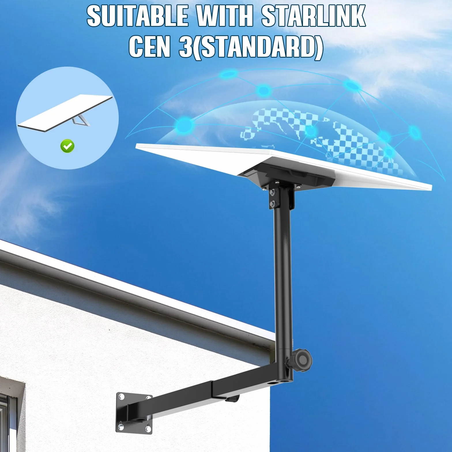 Starlink Gen 3 Support pour avant-toit long, kit de montage réglable avec adaptateur de tuyau en acier robuste