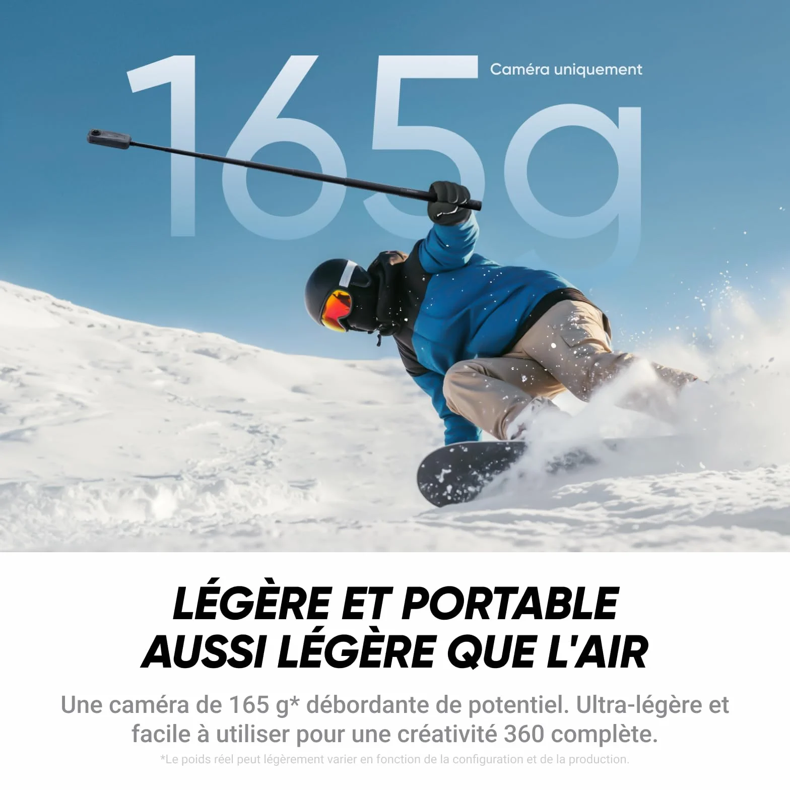Insta360 X4 Air Pack démarrage Noir Graphite Caméra 360 8K étanche légère 165g Perche Selfie Invisible objectifs remplaçables Pare-Vent dashcam Moto