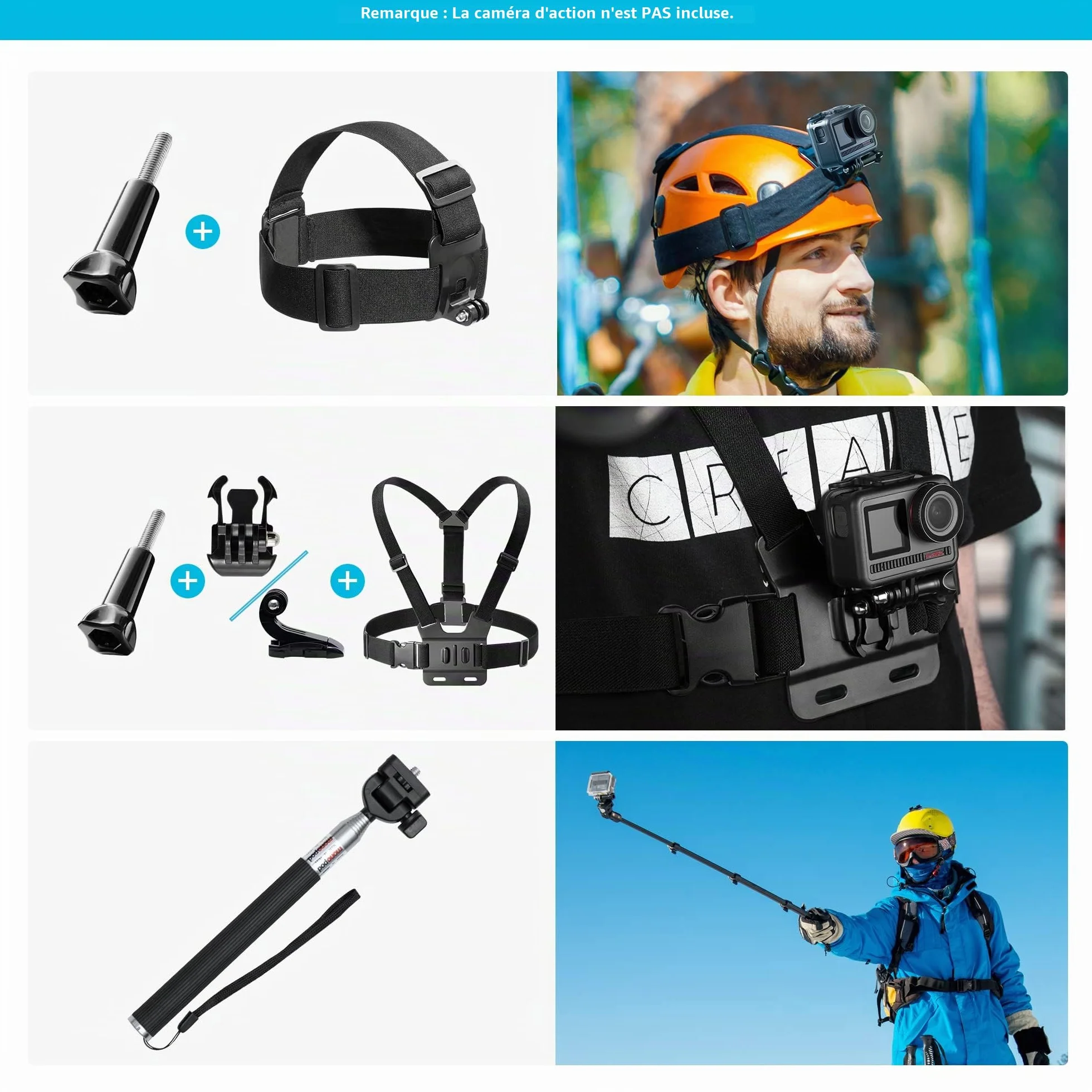 AKASO Kit d'accessoires pour caméra d'action 60 en 1 avec Sac de Collecte Compatible EK7000 EK7000 Pro Brave 4 Brave 7 Le Brave 7 V50X V50 Pro V50 Elite GoPro Hero 11 10 9 8 7 DJI Apexcam
