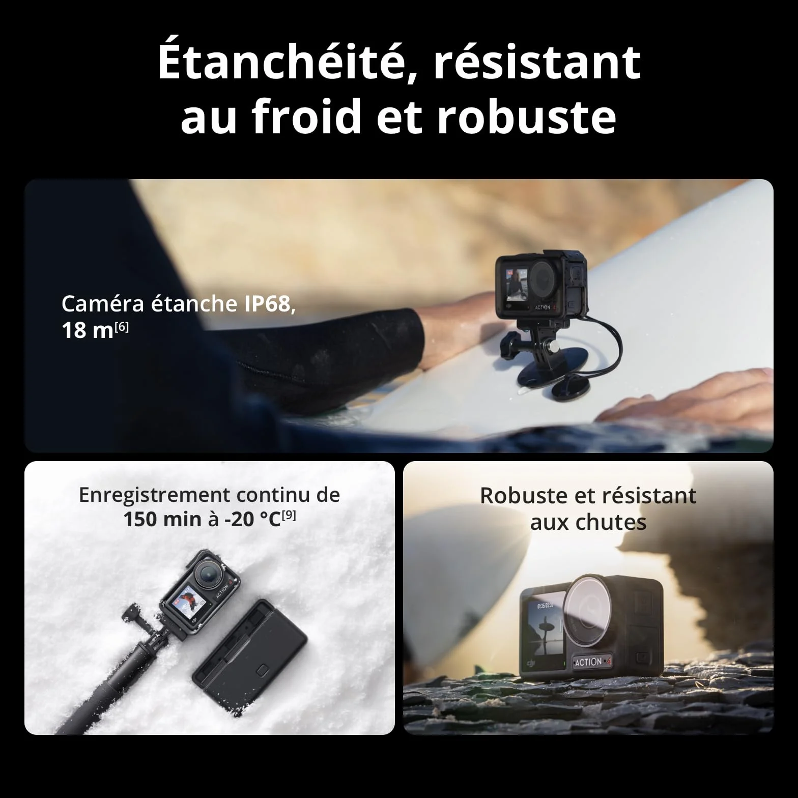 DJI Osmo Action 4 Essentiel Caméra d’Action étanche 4K/120 IPS capteur 1/1,3 Pouce D-Log M 10 Bits Batterie 1 770 mAh