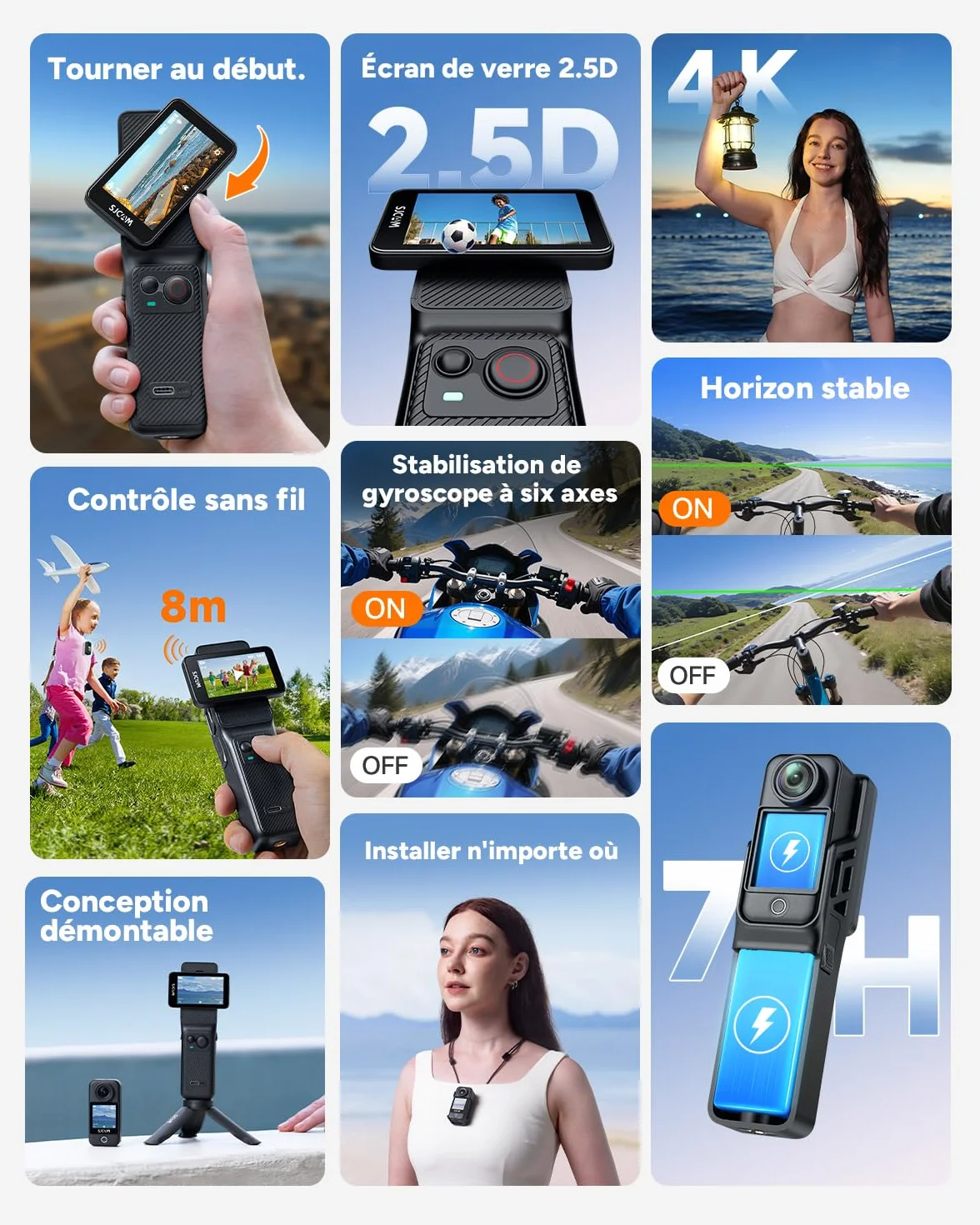 SJCAM C400 Bundle Vlog 64G Caméra d'Action 4K Écran Tactile Rotatif 2.29" Imperméable Stabilisation 6 Axes Noir