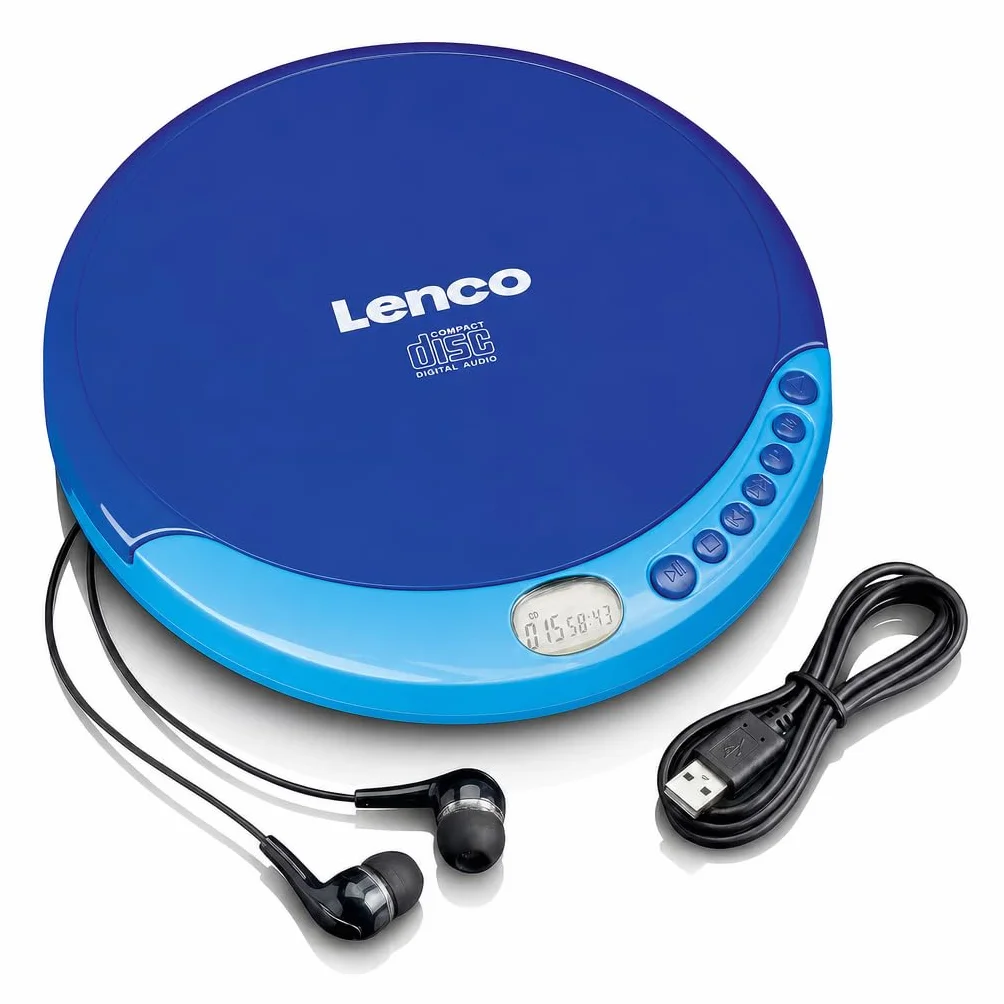 Lenco CD-011 Lecteur CD portable avec recharge batterie - Diskman CD Walkman - Écran LCD Bleu