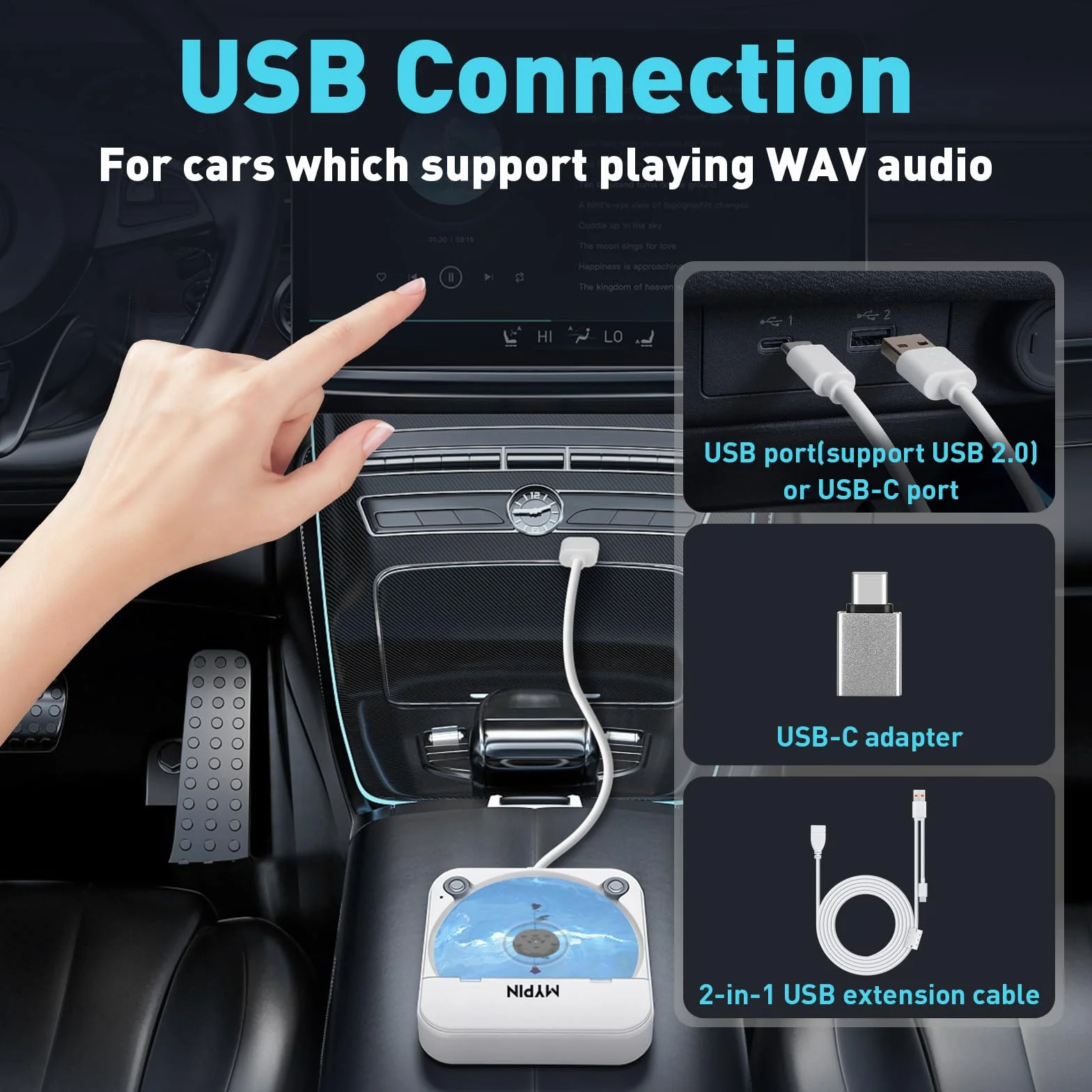 Lecteur CD Portable USB AUX Externe Compatible Autoradio Ordinateur Téléviseur Universel CD CD-MP3