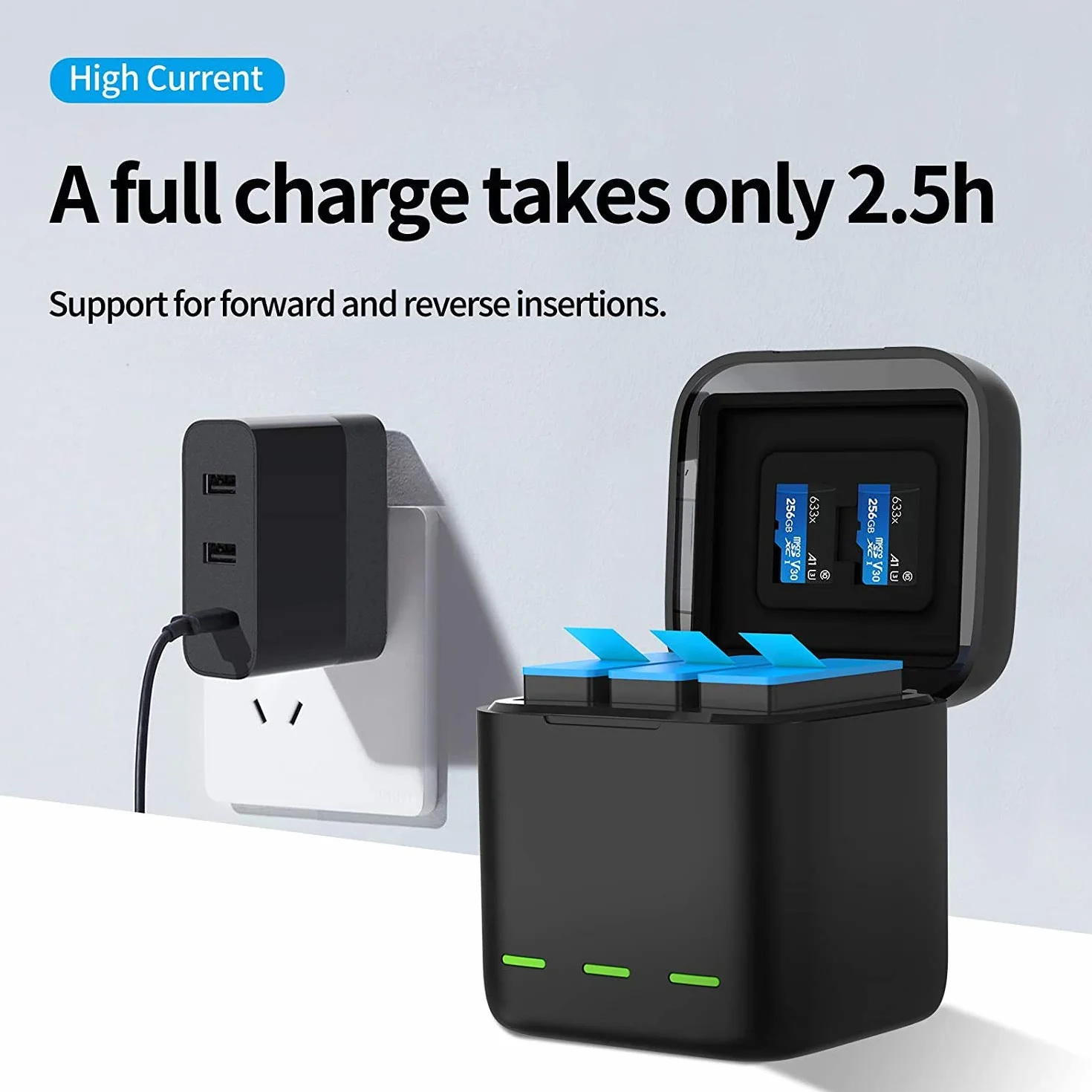 REYGEAK Lot de 2 Batteries et Chargeur Rapide 3 Canaux pour GoPro Hero 12 11 10 9