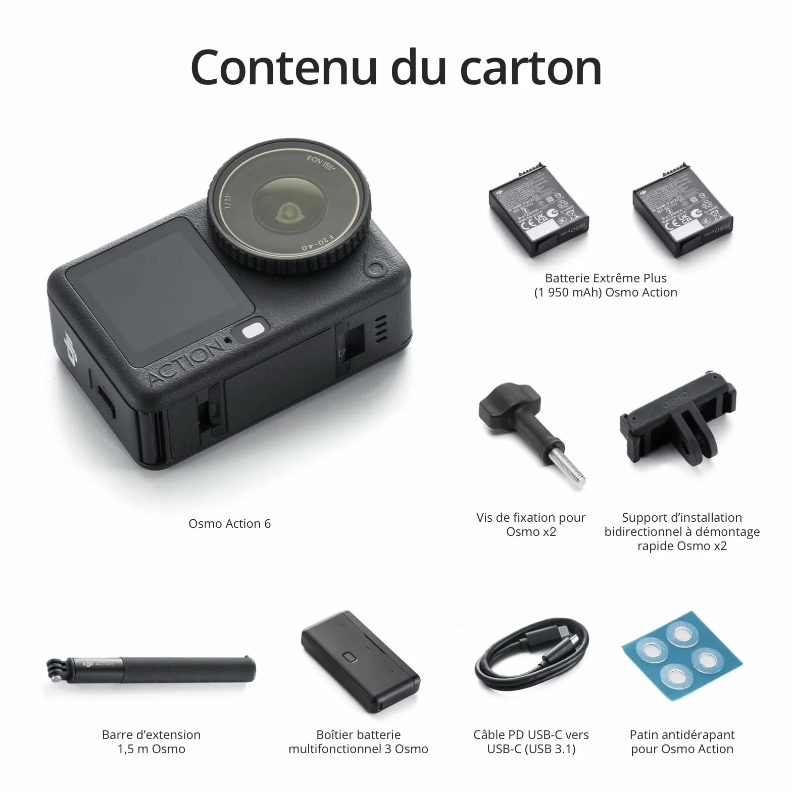 DJI Osmo Action 6 caméra d’action sous-marine 8K stockage 50 Go ouverture variable f/2,0 à f/4,0 deux batteries