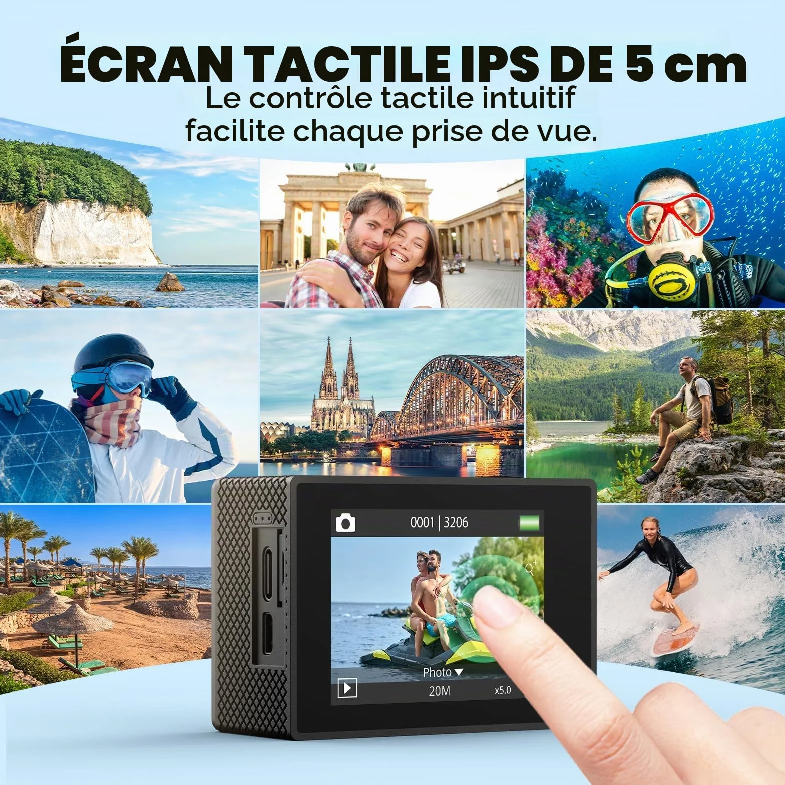 AKASO EK7000 Pro Caméra Sport 4K 64GB WiFi Action Caméra Sportive avec Ecran Tactile EIS Télécommande 170° Angle Réglable Étanche 40M 2 Batteries