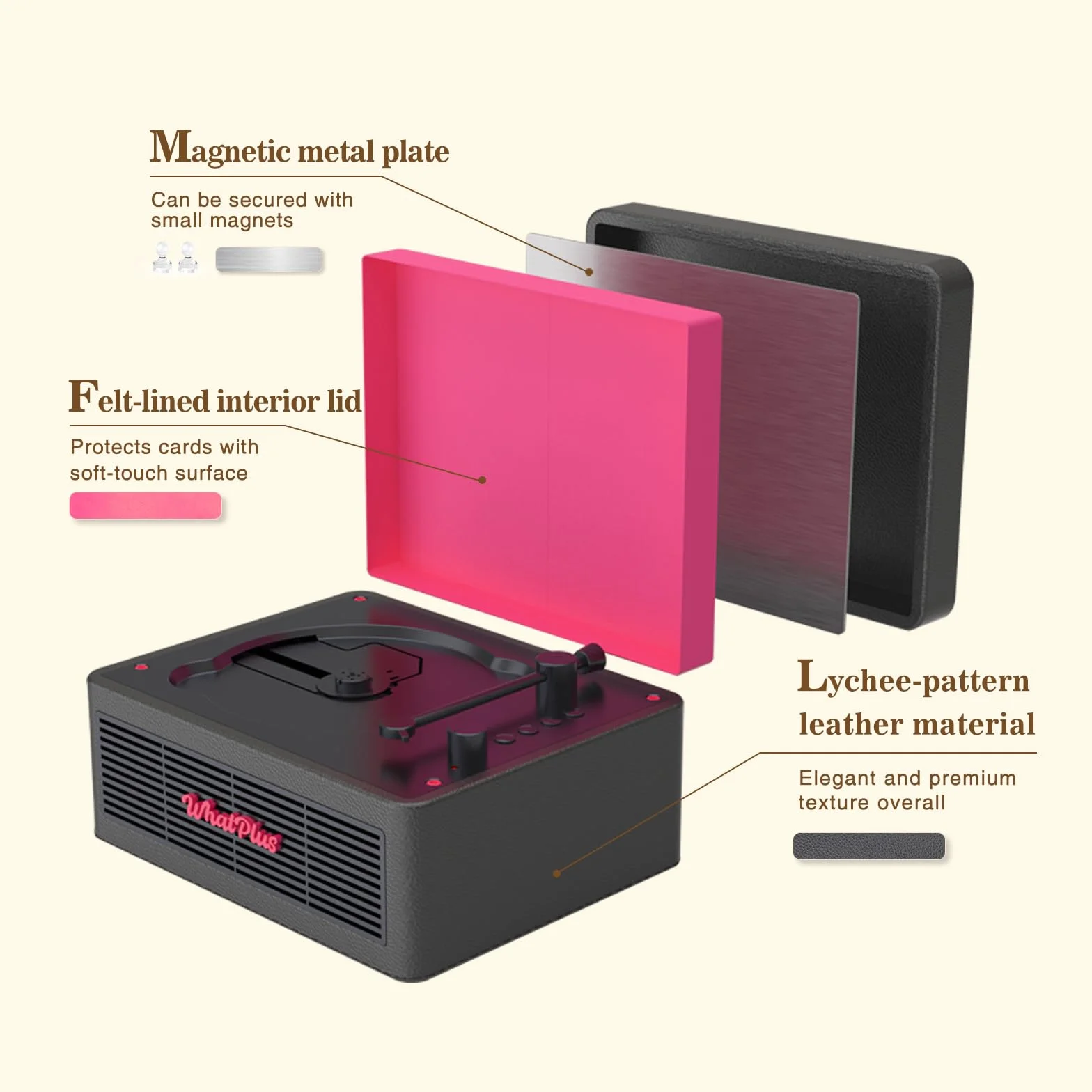 Lecteur CD portable Bluetooth 5.2 batterie rechargeable haut-parleurs intégrés Design rétro valise Hi-Fi Noir