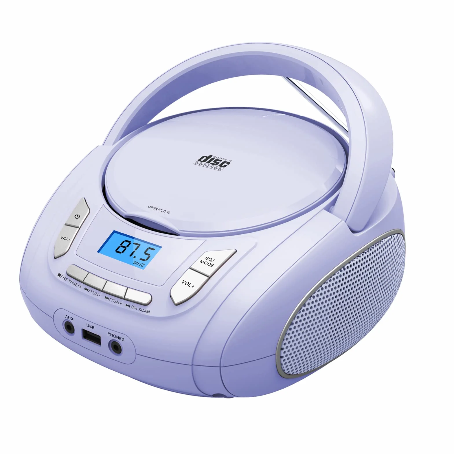 Lecteur CD Portable Boombox Enfants Bluetooth Radio FM MP3 USB AUX Prise Casque Son Stéréo Violet