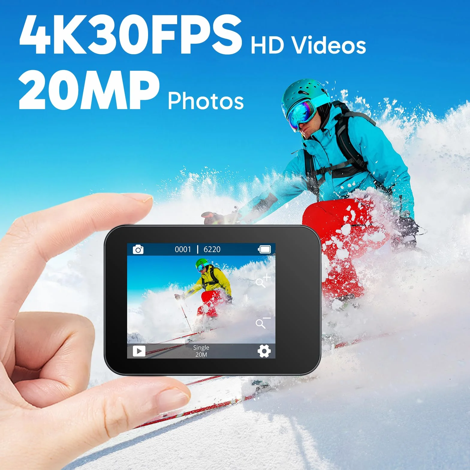 AKASO V50X Caméra Sport 4K Etanche WiFi Action Cam Ultra HD 30fps 131 Pieds sous Marine 2 Batteries Kit Accessoires