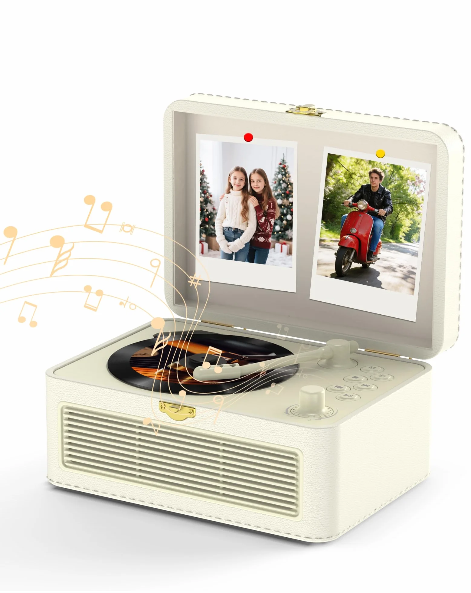 Lecteur CD Portable Bluetooth Radio Rétro avec Télécommande, Housse Antipoussière Cuir PU, Blanc
