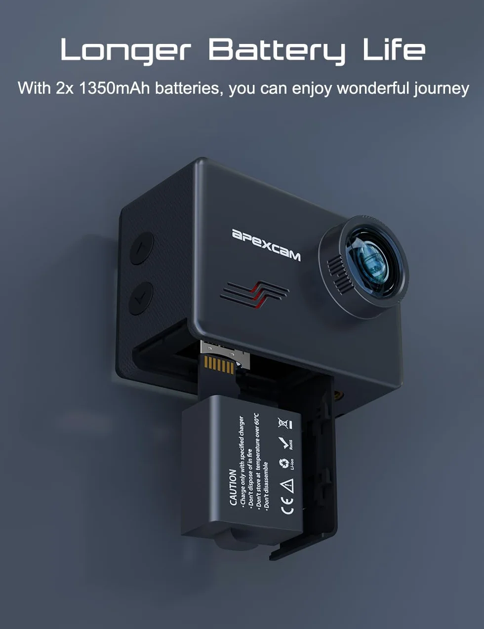 Apexcam Caméra Sport 4K 60FPS 64MP Étanche 40M Action Cam WiFi avec Micro SD 64GB Écran Tactile Stabilisateur EIS M80
