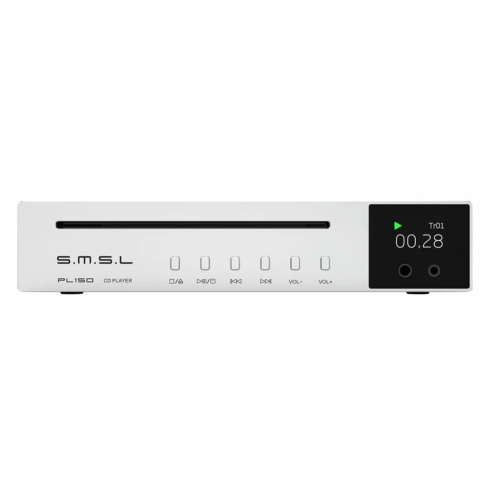 SMSL PL150 Lecteur CD Compatible CD MP3 RCA 3,5 mm 4,4 mm Fibre Optique Coaxiale CS43198 Argenté
