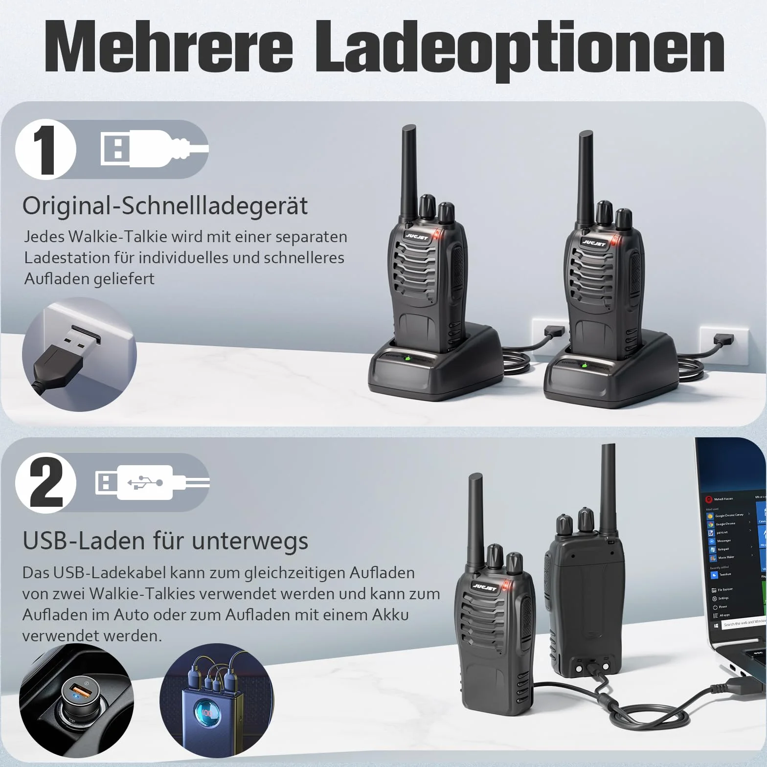 Talkie Walkie PMR446 Radio Portable Rechargeable 16 Canaux Mise à Niveau 88 E Version avec Écouteurs et Station de Charge USB (4 pièces)